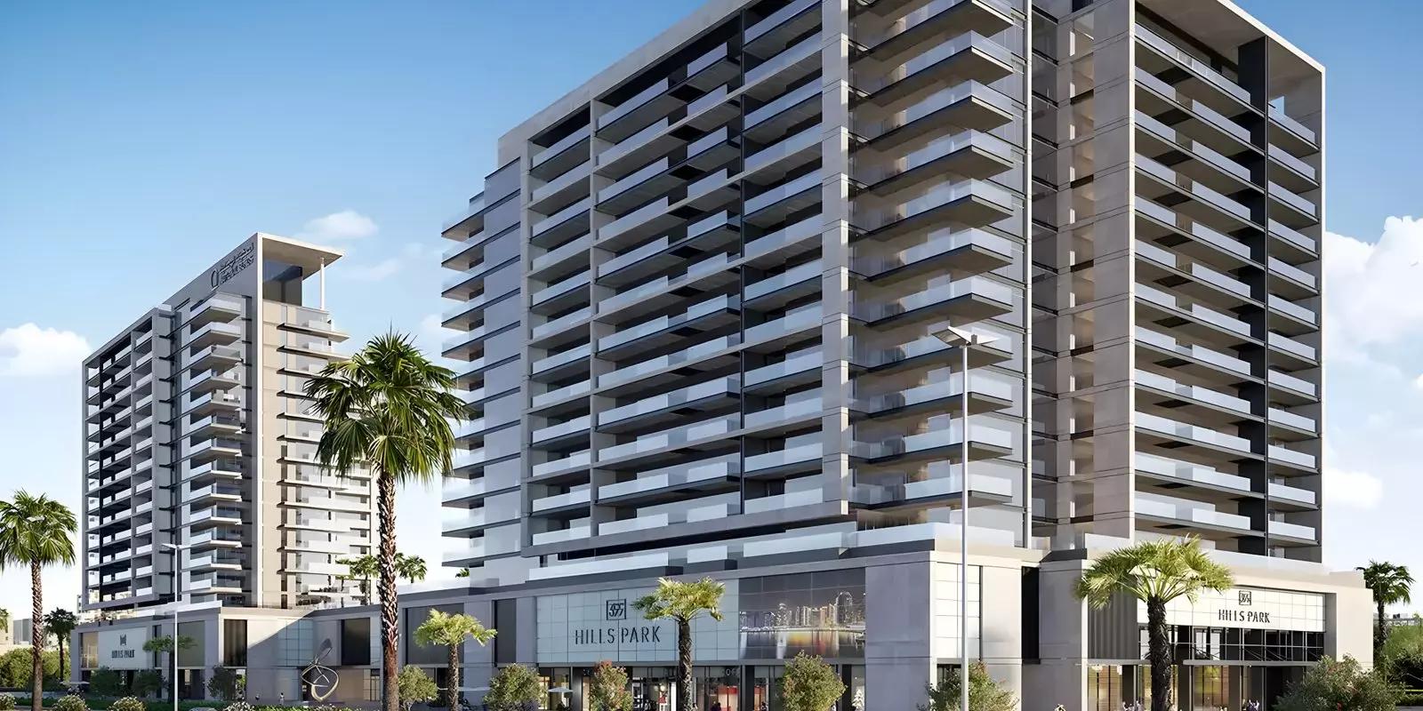 Exterior facade of 399 Hills Park B apartment building, Dubai Hills Estate