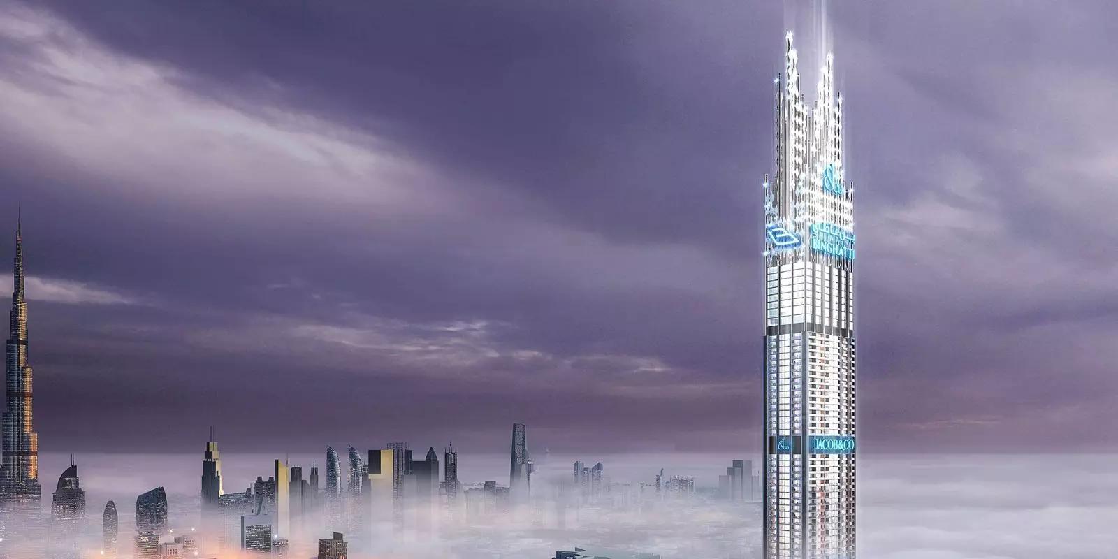 Burj Binghatti Jacob & Co facade and skyline, Business Bay, Dubai