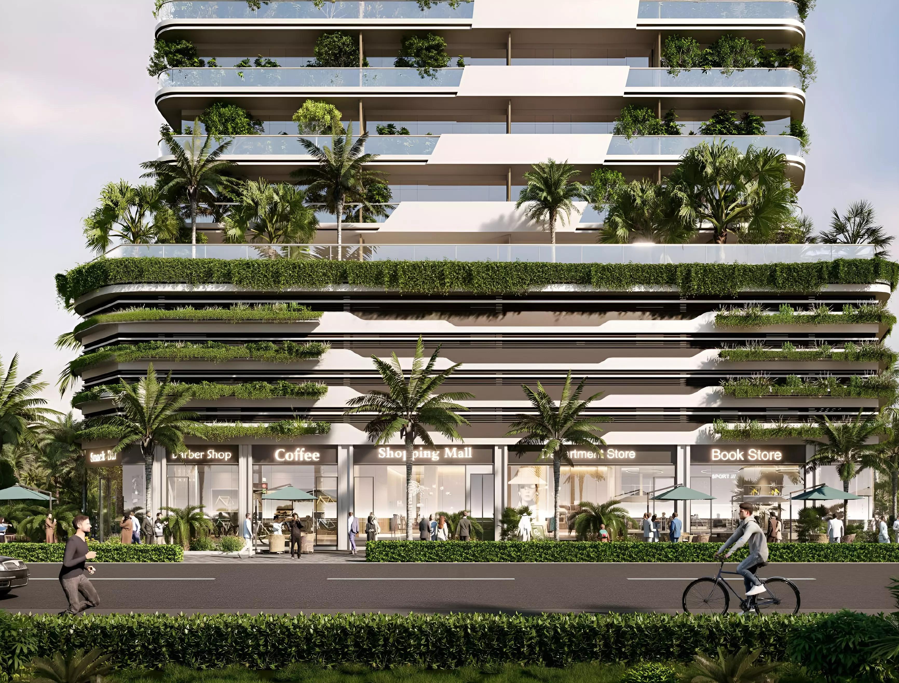 Forest City Tower building rendering from street level, Majan, Dubai