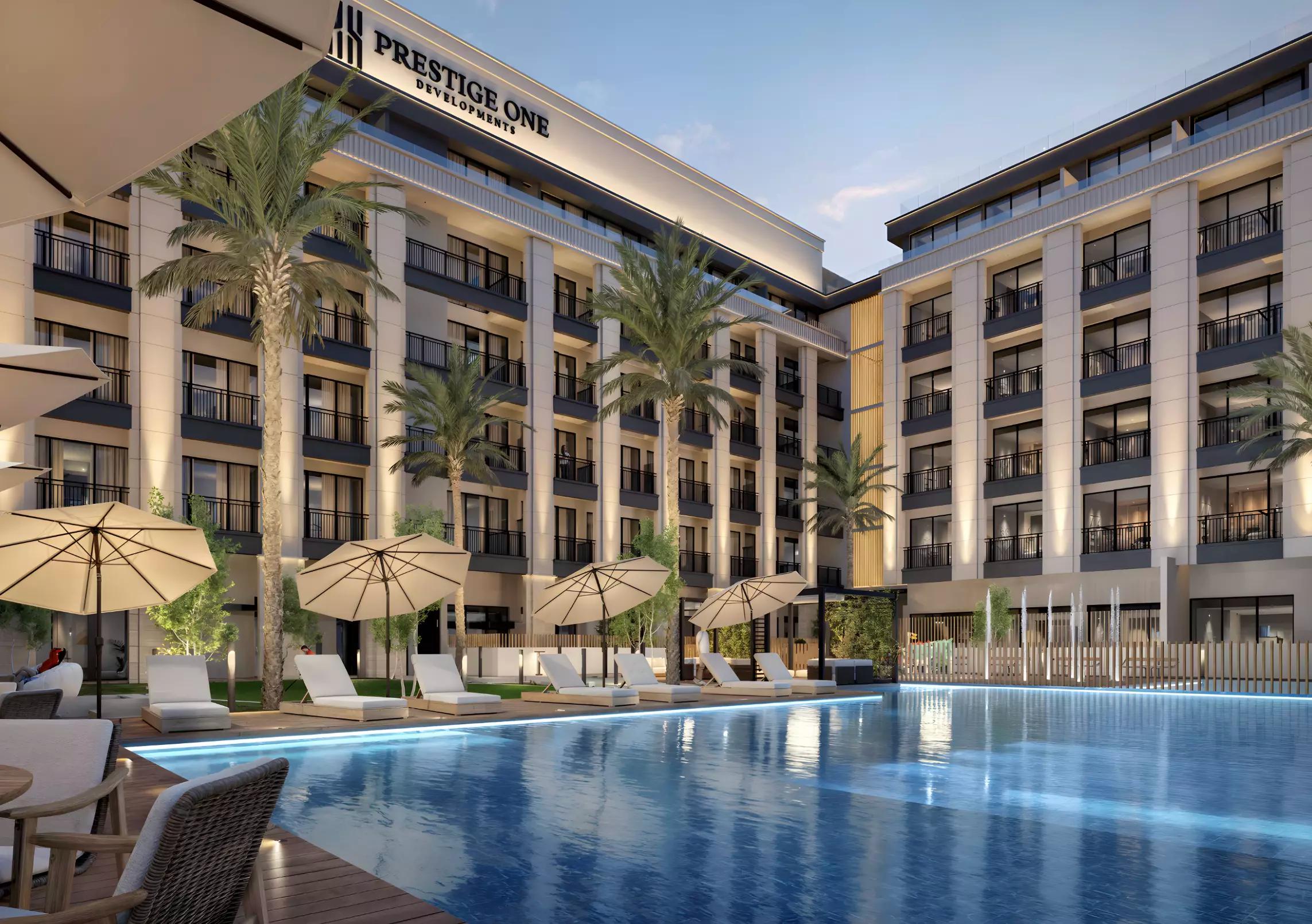 Berkeley Square building elevation and entrance, JVC, Dubai