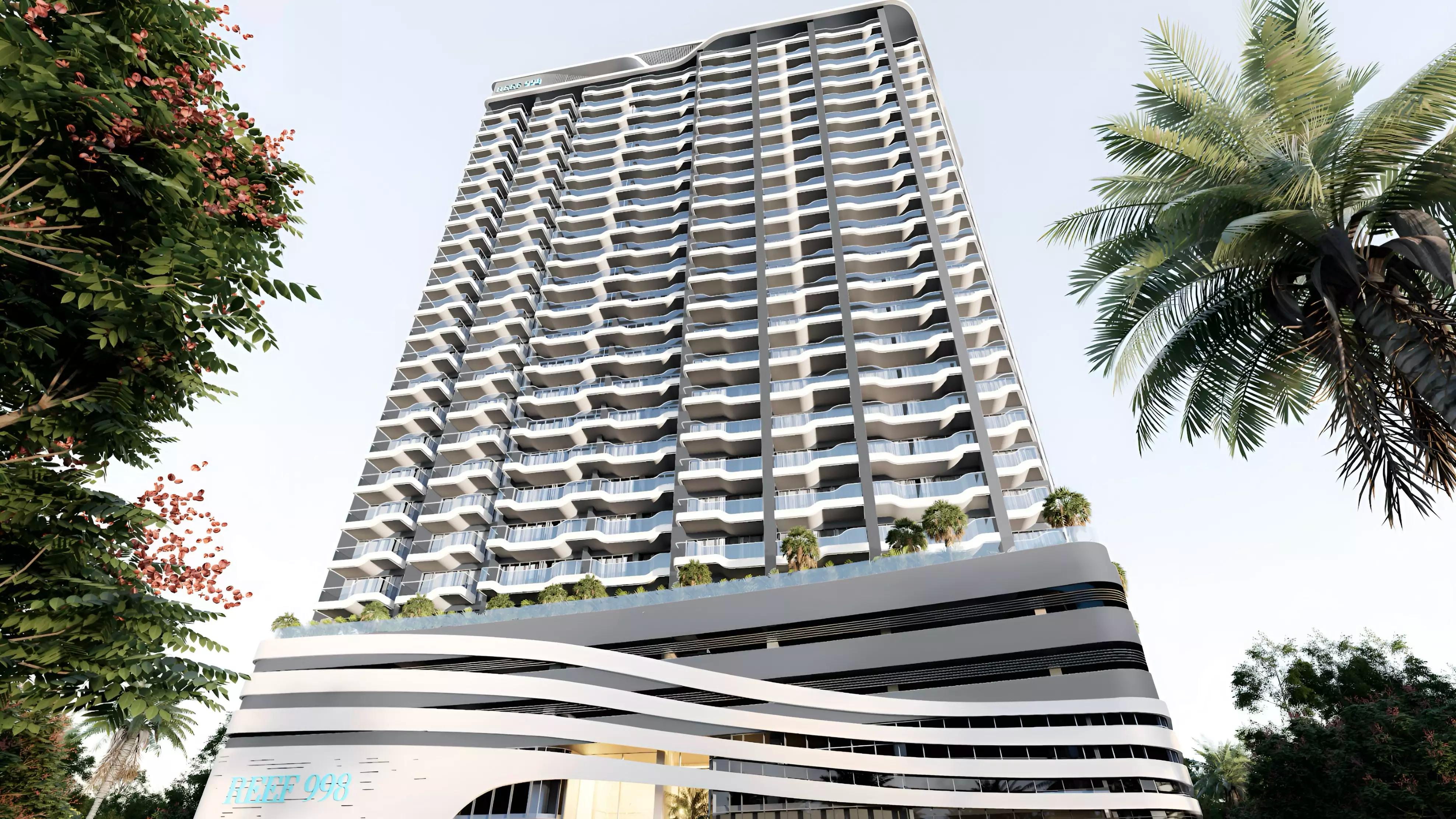Reef 998 exterior building facade, Dubai Land Residence Complex, Dubai
