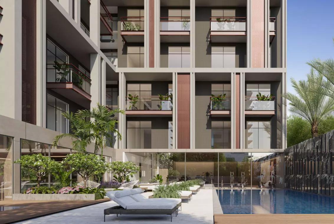 Shared swimming pool deck at AB Cavalier, Dubai