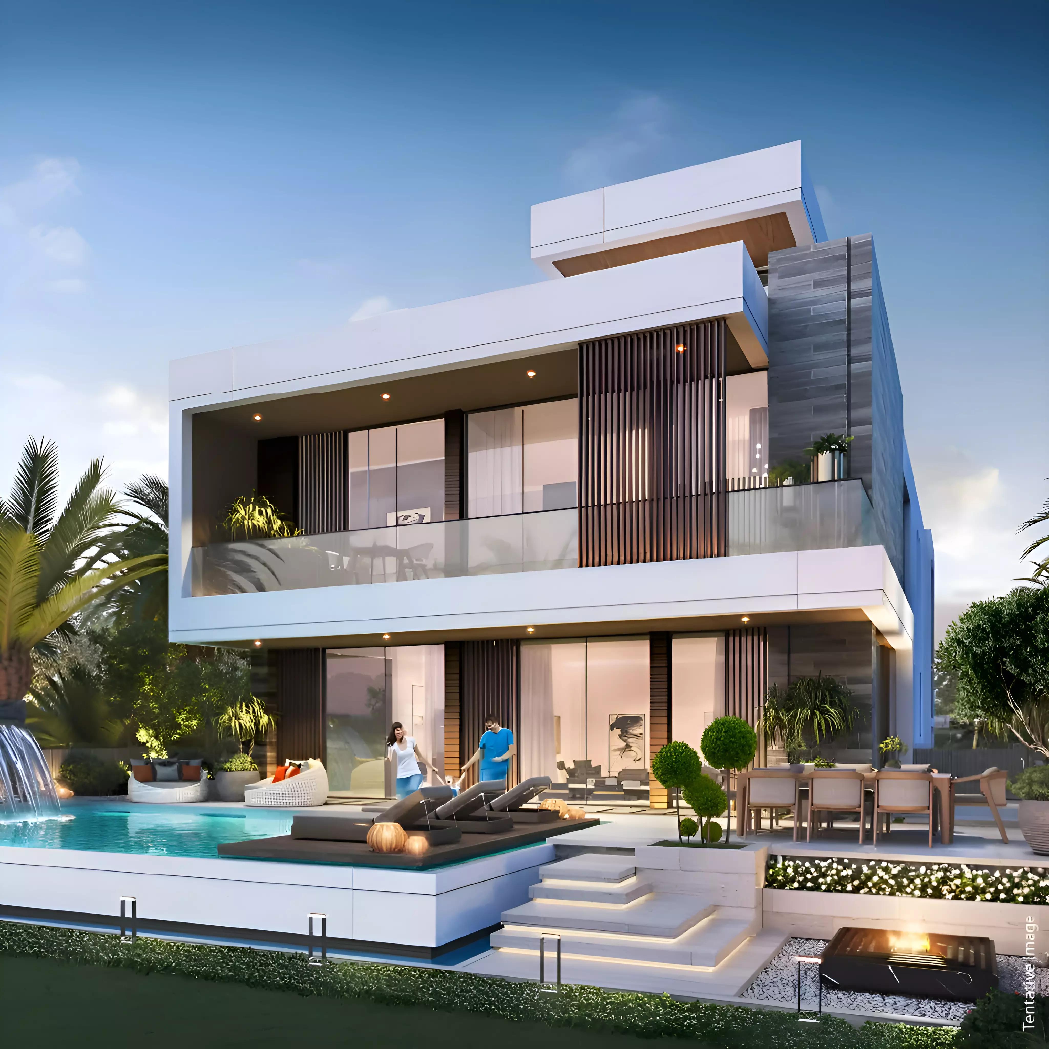 Damac Sun City landscaped garden and walkway, Dubai Land, Dubai
