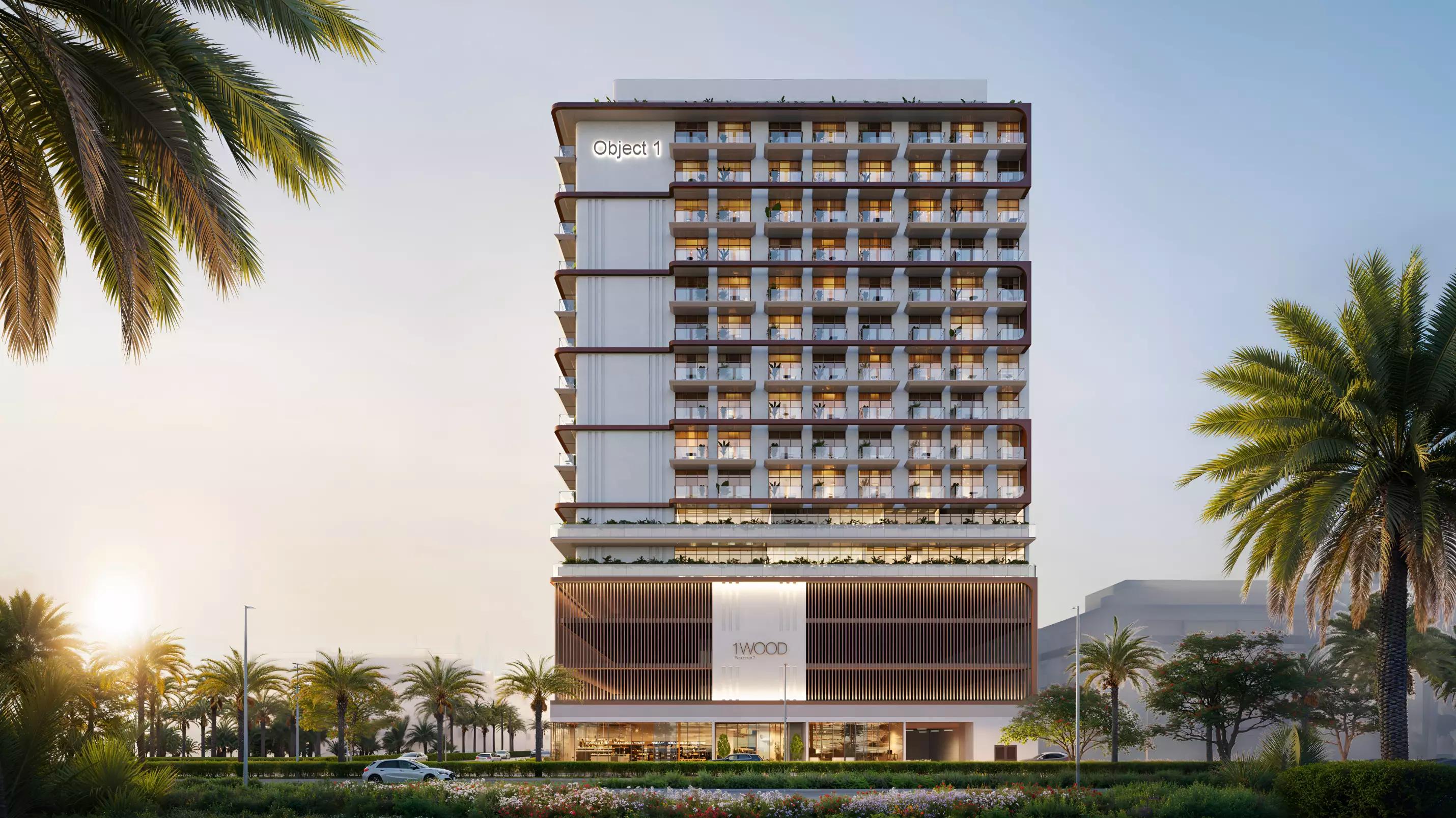 1WOOD Residence Phase 2 exterior facade, Object 1 development in Jumeirah Village Circle, Dubai