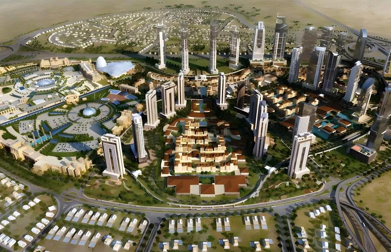 Exterior view of the Empire Gardens apartment building in Dubai Land Residence Complex, Dubai