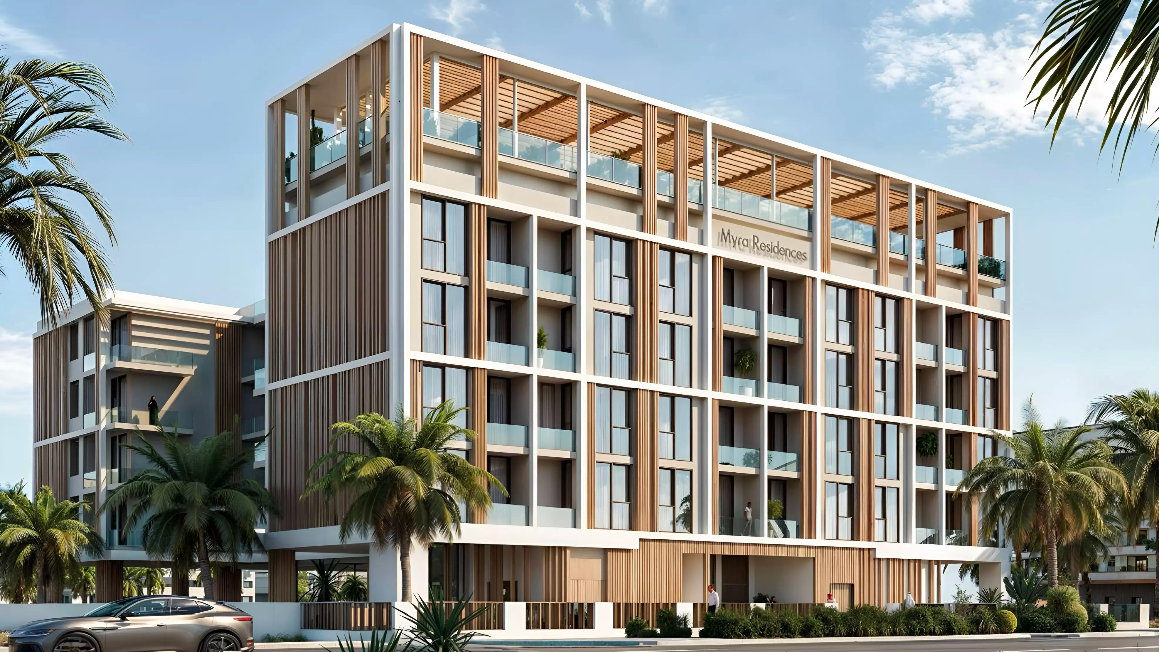 Myra Residences exterior facade view, Dubai South