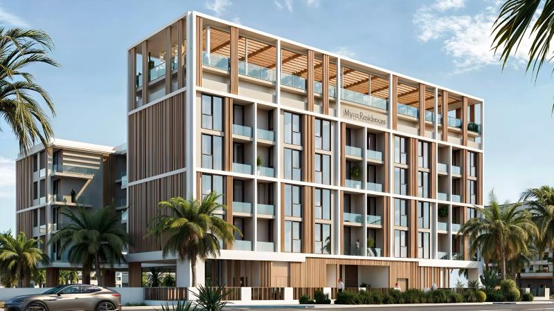 Myra Residences exterior facade view, Dubai South