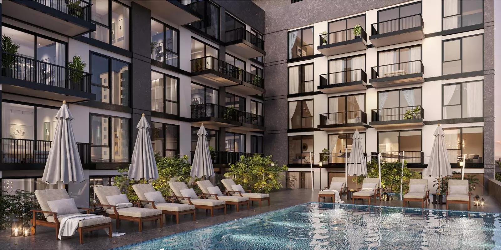 Riviera Chalet building entrance and street-level view, JVC District 10, Dubai