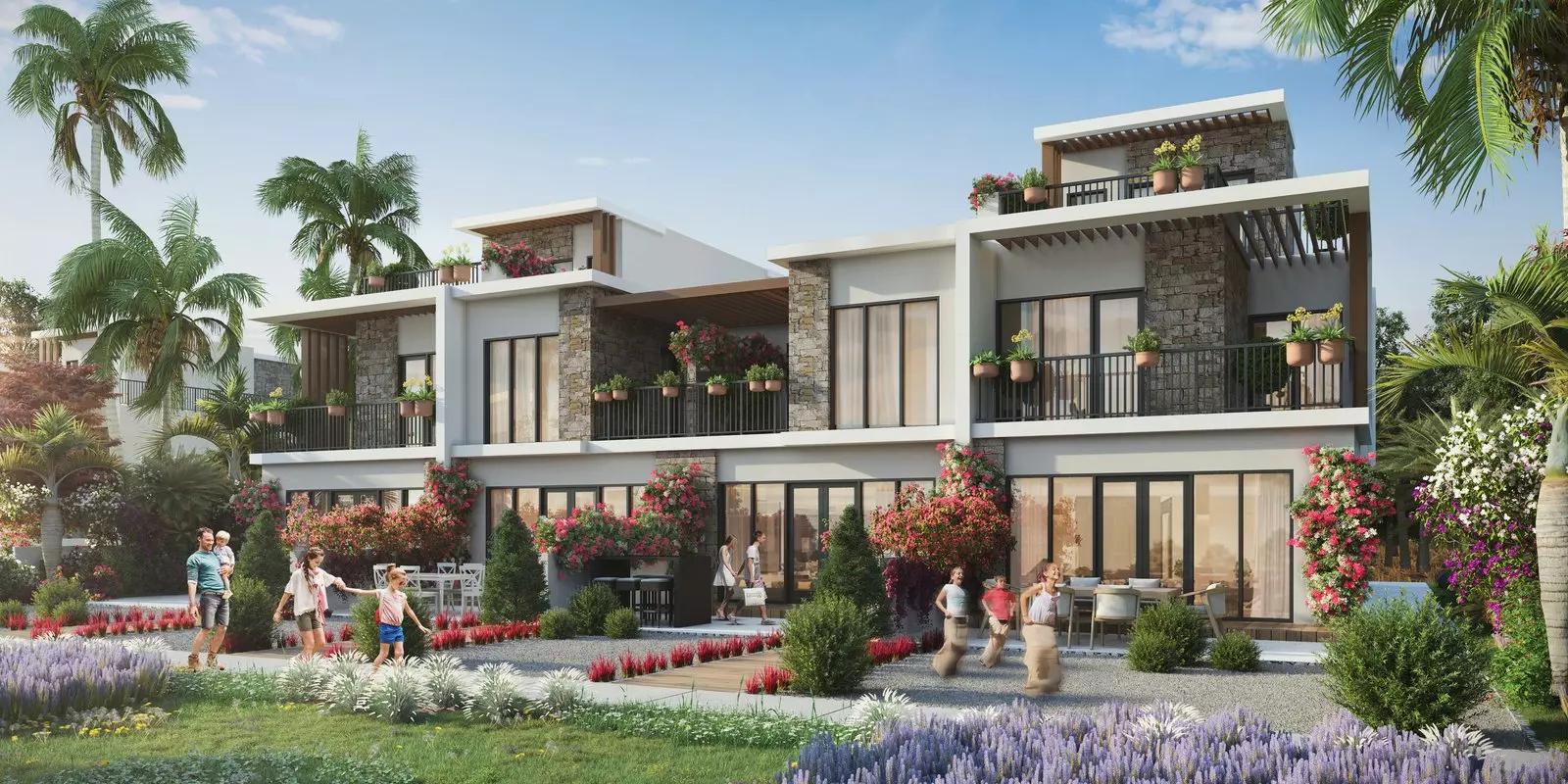 Ibiza townhouse living space at DAMAC Lagoons, Dubai