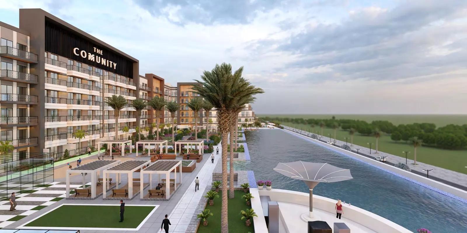Facade and entrance of The Community Motor City residences, Motor City, Dubai