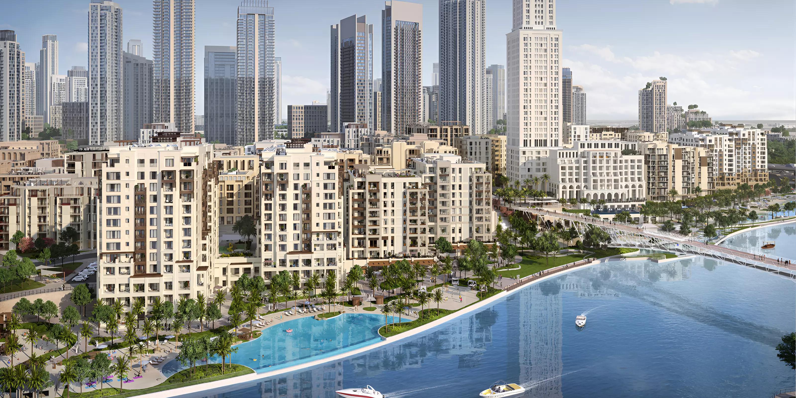 Exterior view of Rosewater at Creek Beach residential tower, Dubai Creek Harbour