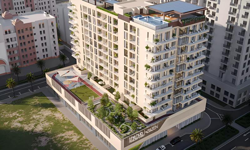 The Hub Residences exterior facade view, Al Furjan, Dubai