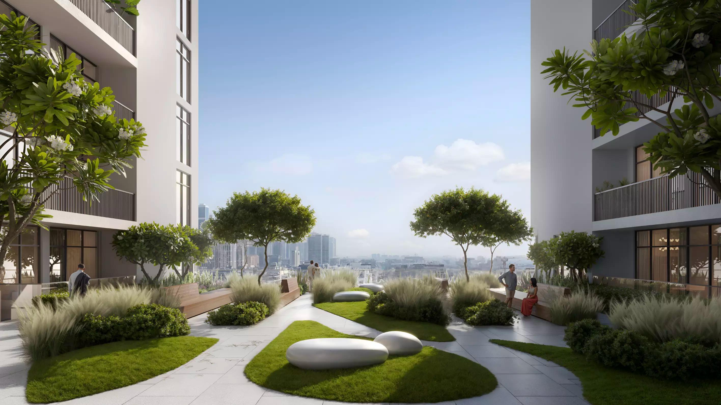 Landscaped garden and outdoor seating area at VERDAN1A Phase 4, Dubai Land, Dubai