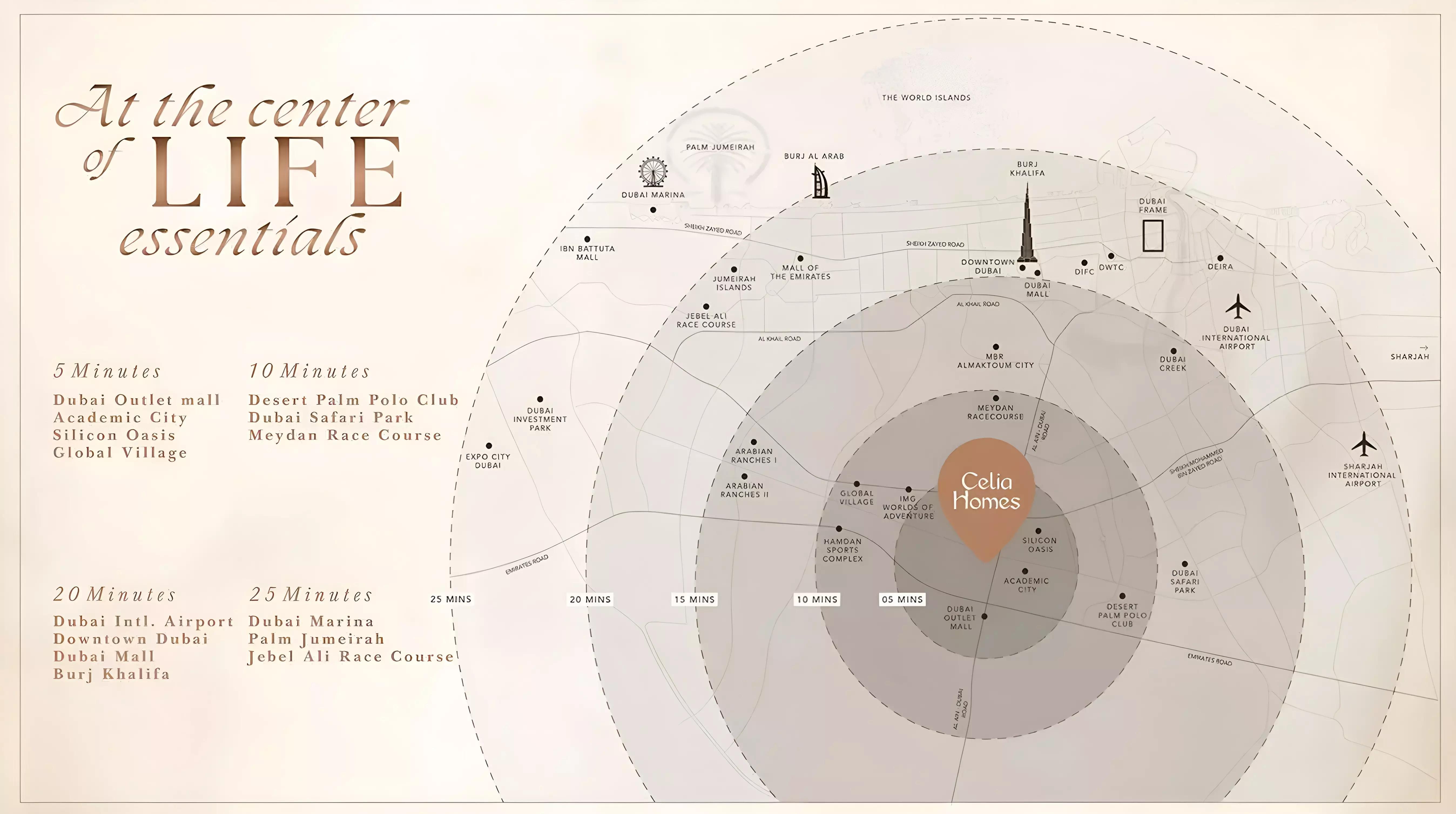 Celia Homes masterplan layout showing building footprint and site landscaping, Dubai Land Residence Complex