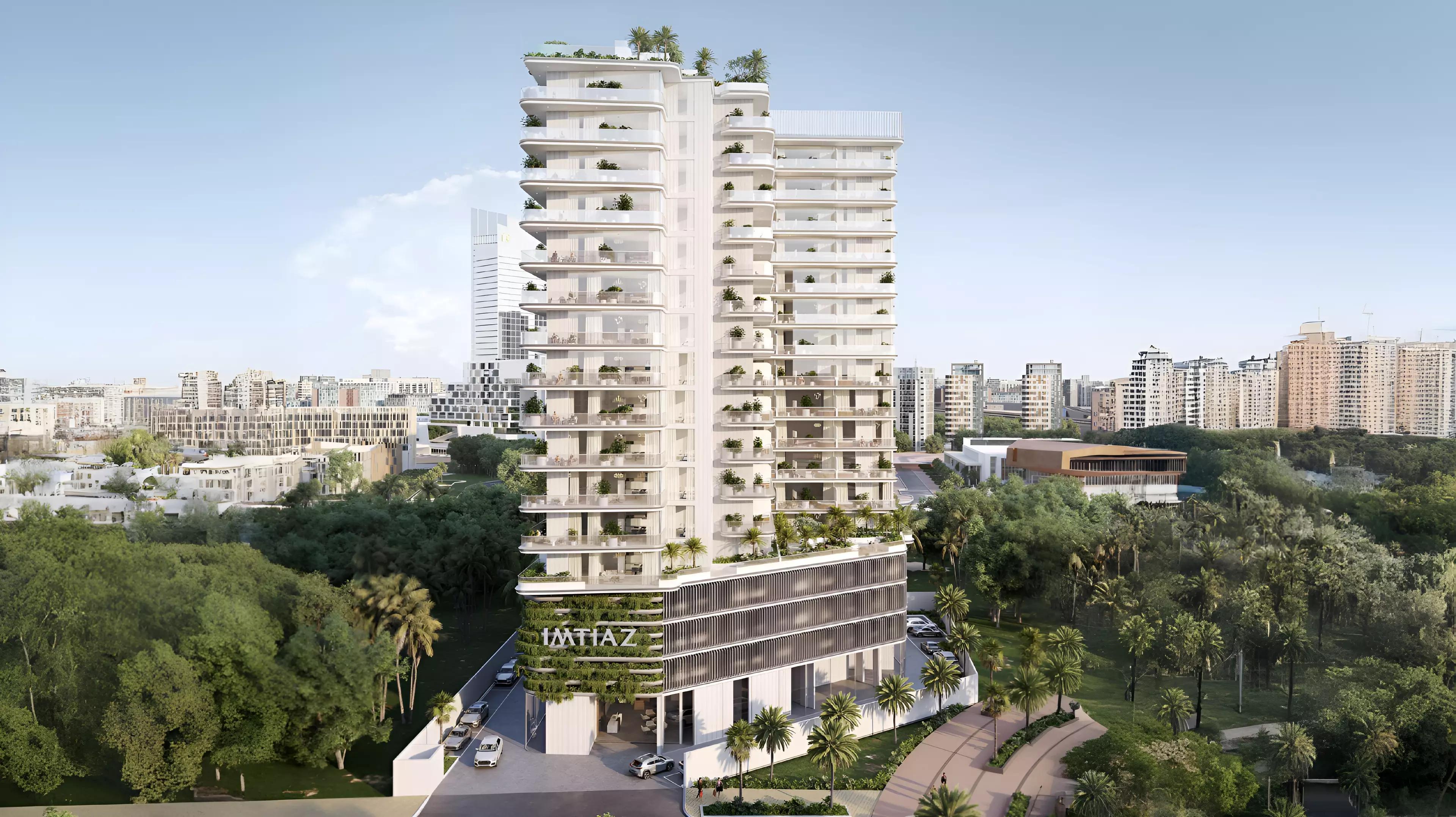 Exterior facade of Cove Edition 4 by Imtiaz apartment building, Dubai Land Residence Complex