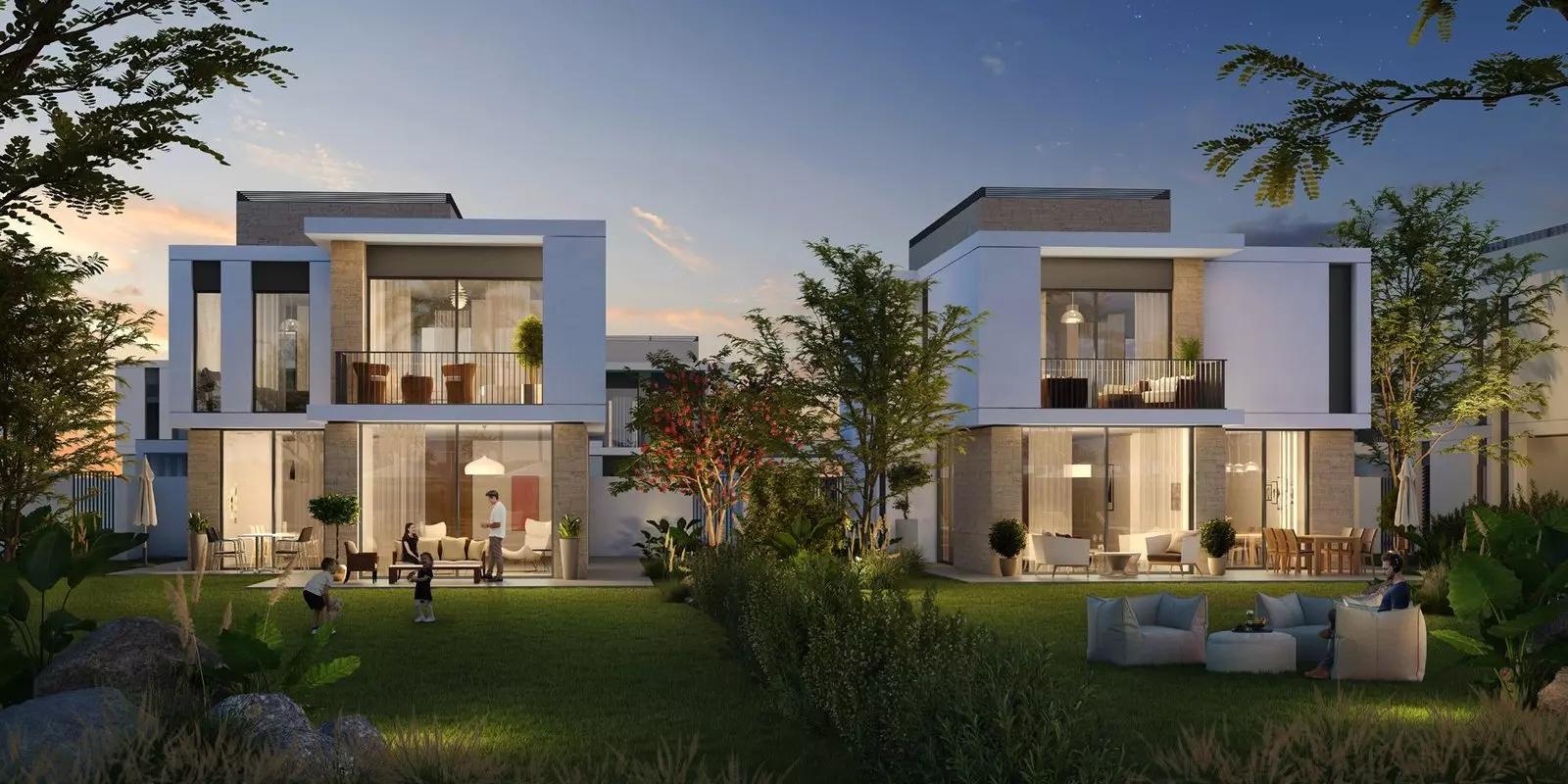 Villa facade and driveway at Fairway Villas Phase 2, Emaar South, Dubai