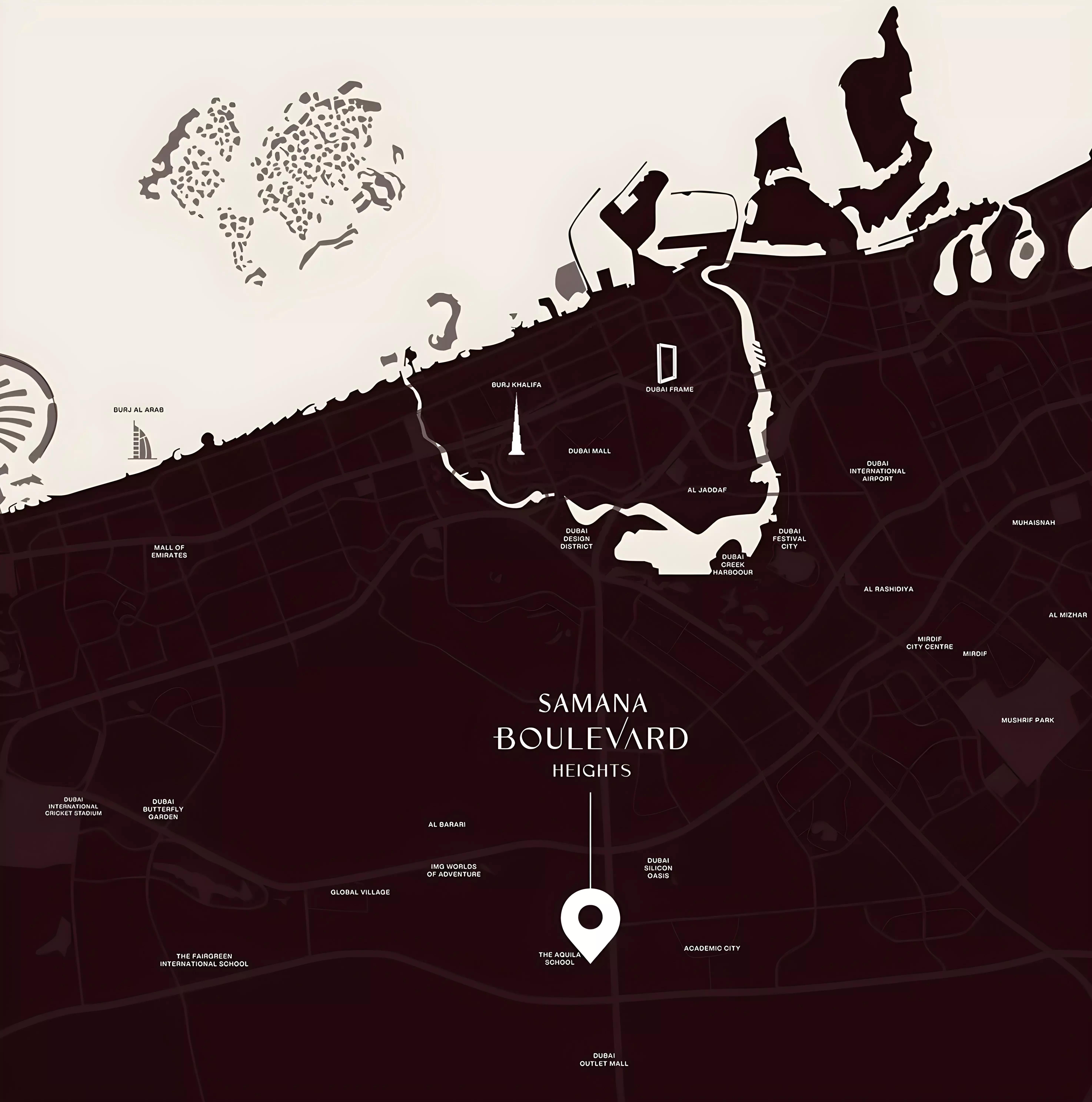 Master plan layout of Samana Boulevard Heights within Dubai Land Residence Complex, Dubai
