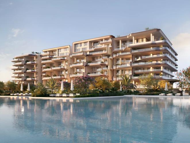 Exterior facade of The Alba Residences Dorchester Collection on Palm Jumeirah Crescent