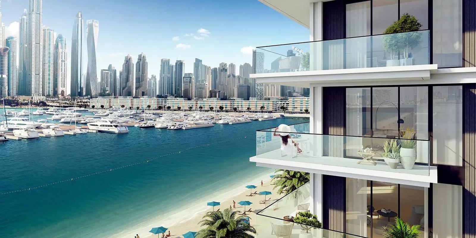 Beach Mansion living area interior with sea view, Emaar Beachfront, Dubai Harbour