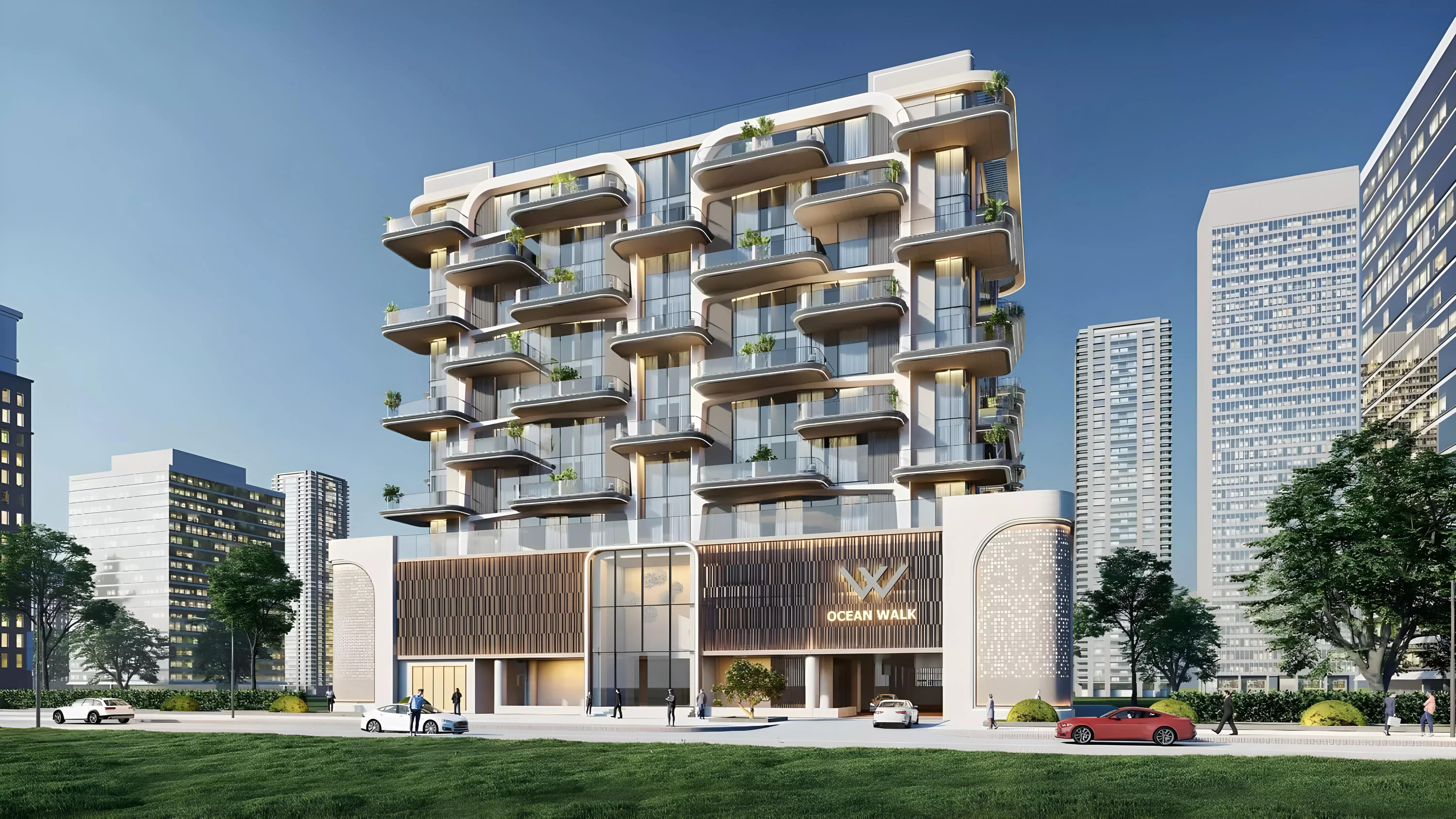 Wellington Ocean Walk tower exterior facade, Dubai Islands