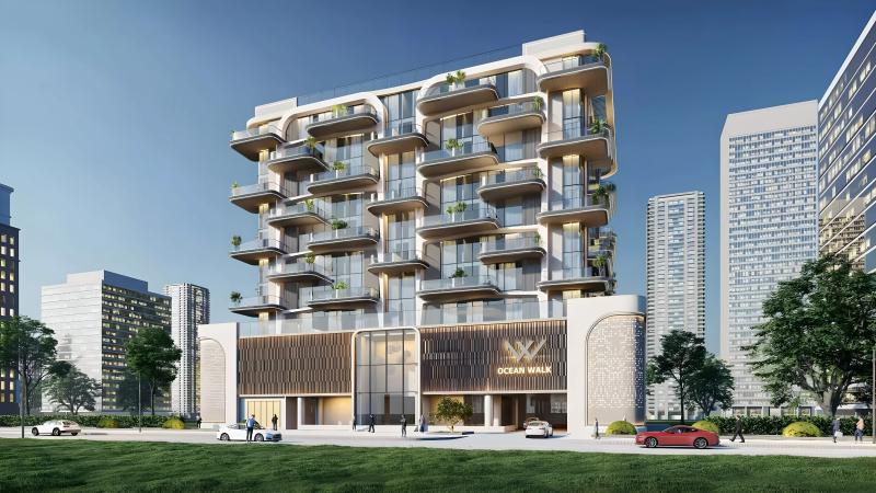 Wellington Ocean Walk tower exterior facade, Dubai Islands