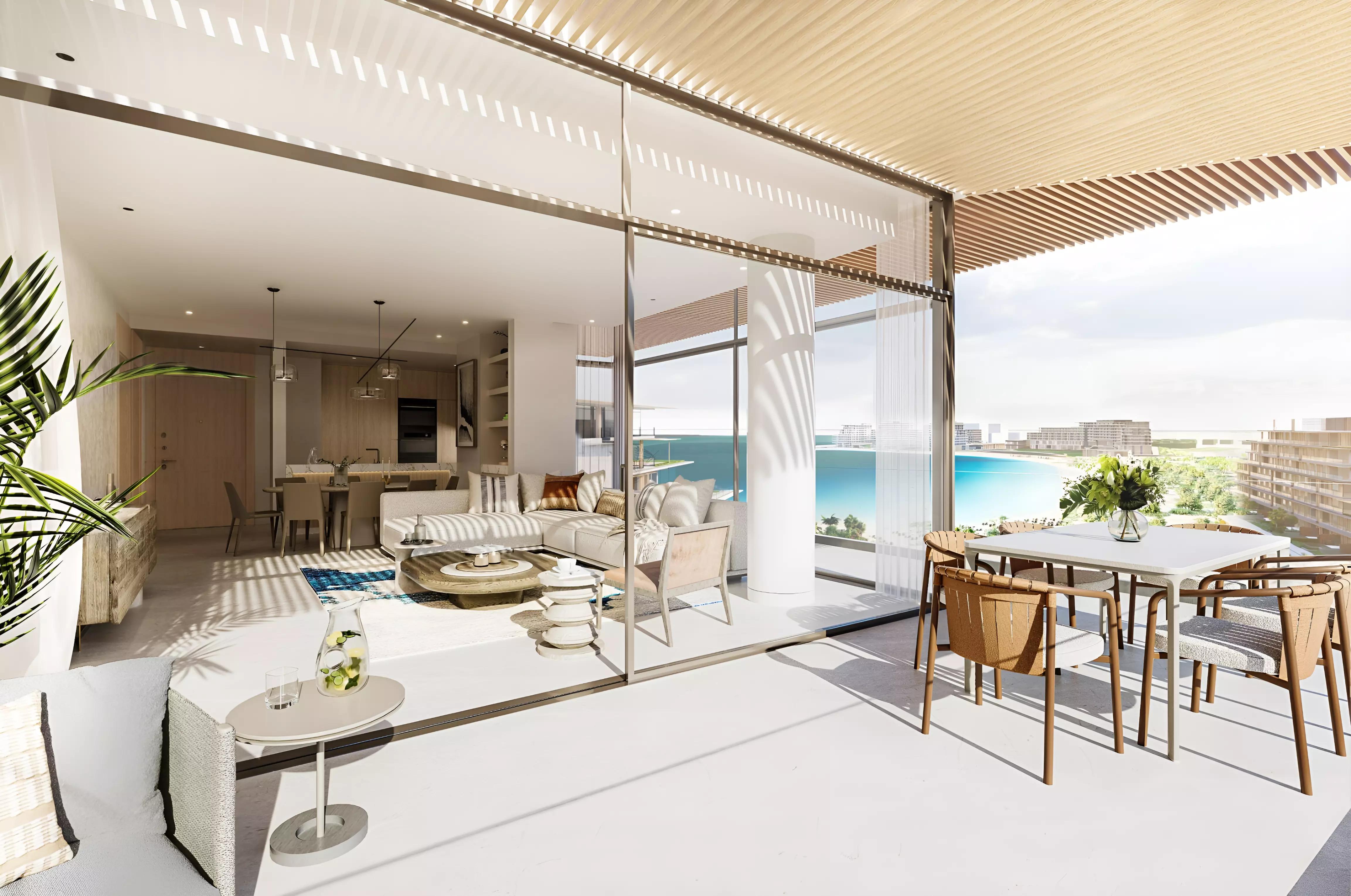 Rixos Beach Residences Phase 2 beachfront and pool area, Dubai Islands
