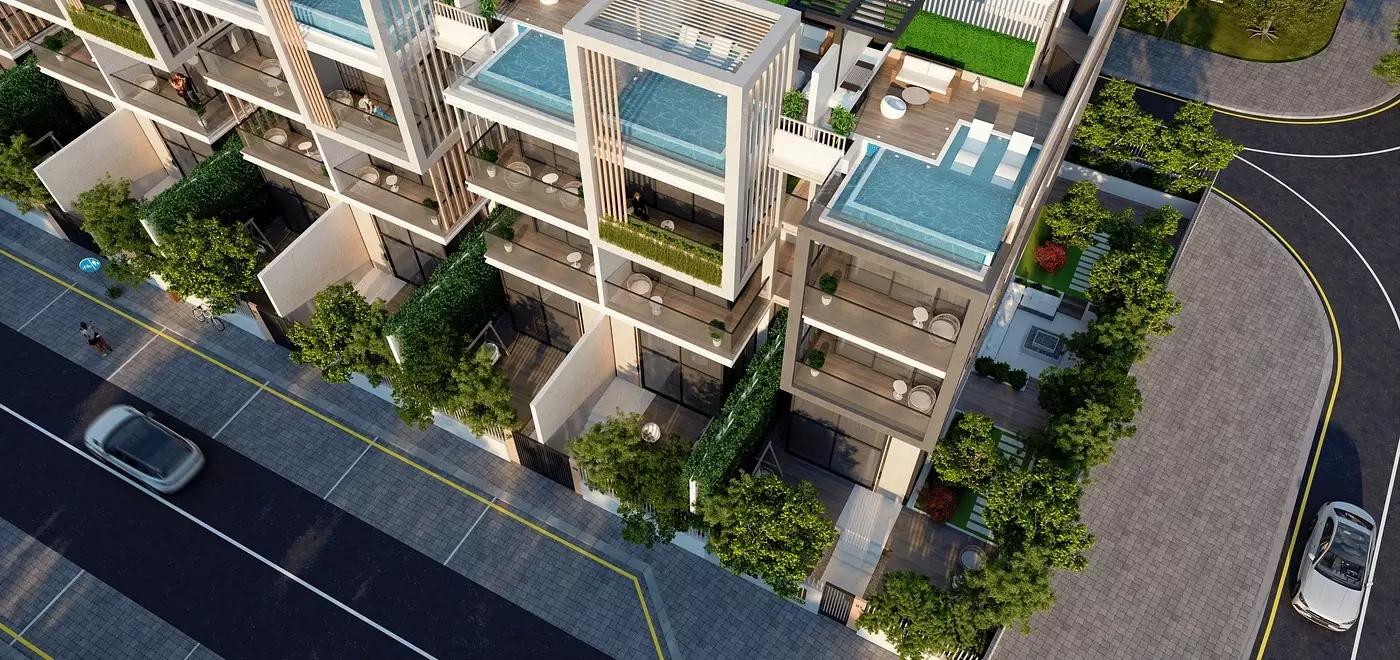 Villa facade and street view, La Perla Homes 12, Jumeirah Village Circle