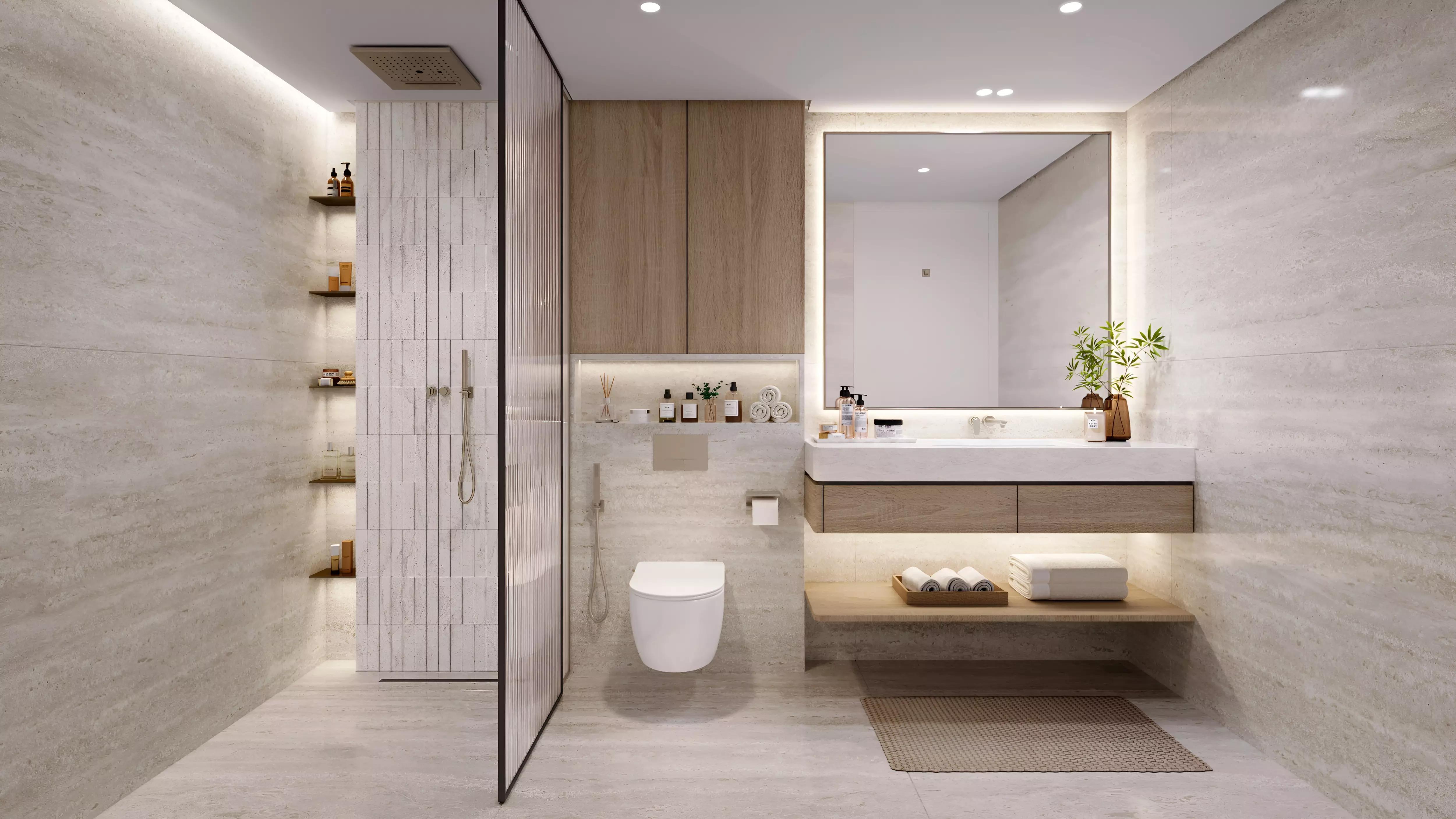 Woodland Terraces residential tower street-level view, Mohammed Bin Rashid City