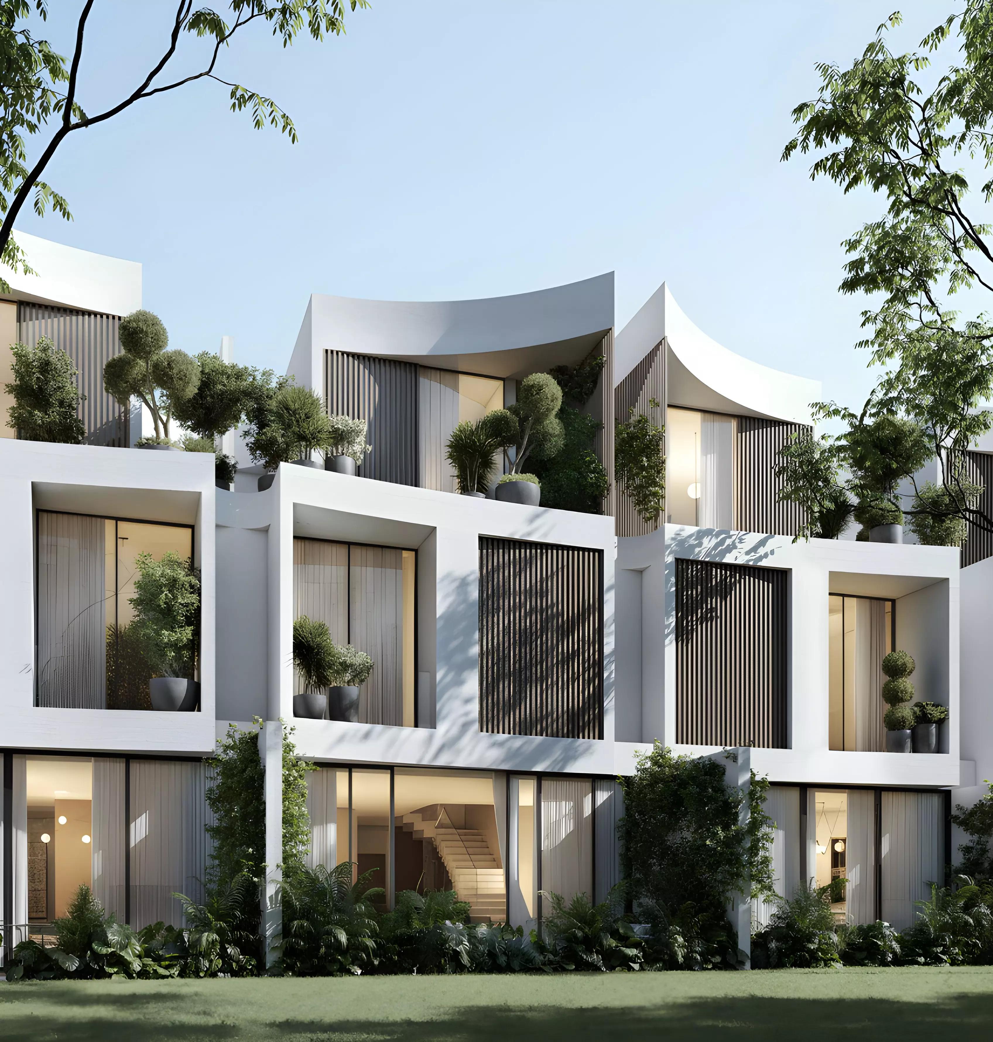 The Bloom at Lunaya villa exterior with landscaped frontage, Jebel Ali Village, Dubai