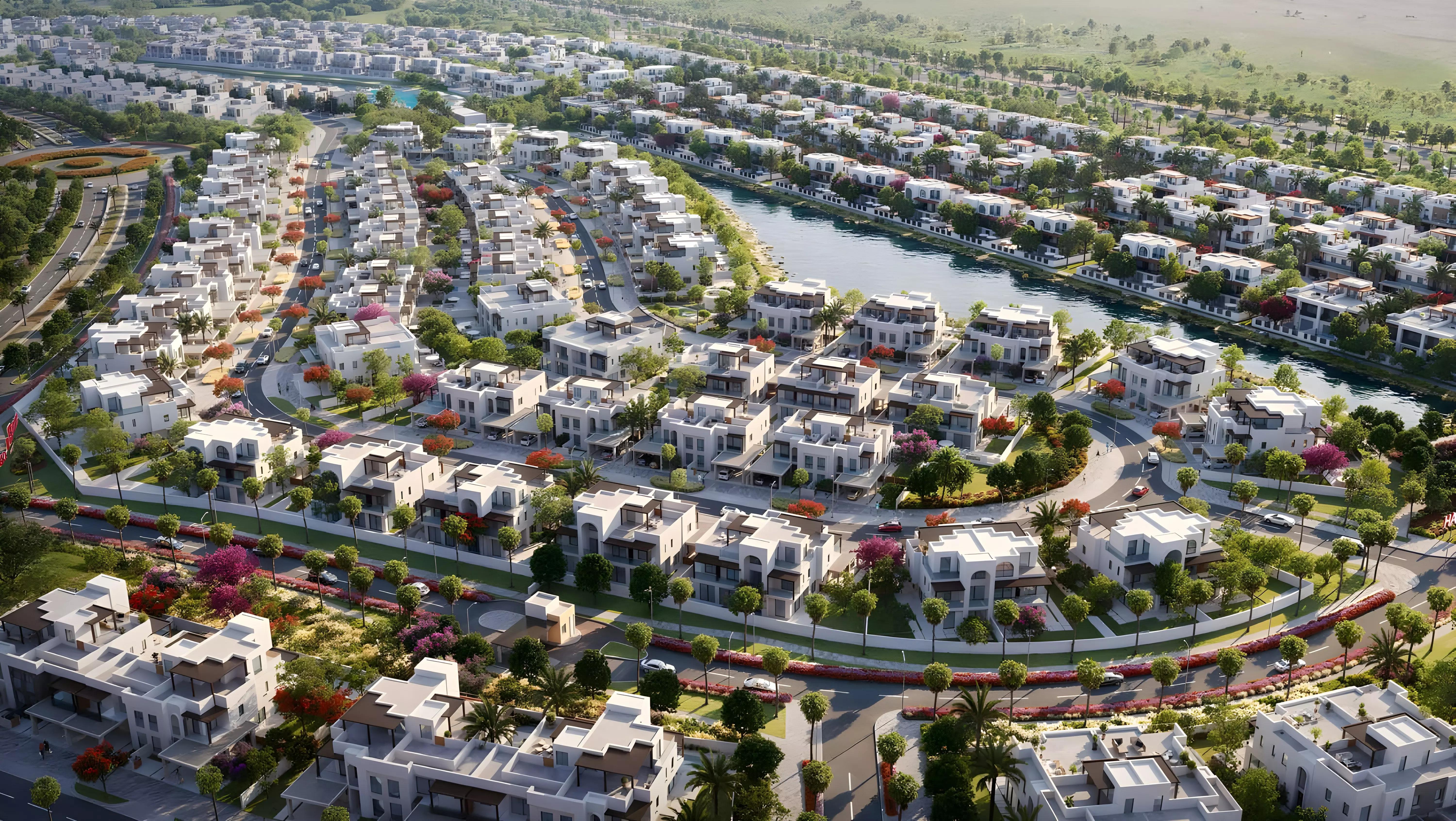 Hayat Phase 5 townhouse exterior with landscaped street frontage, Dubai South