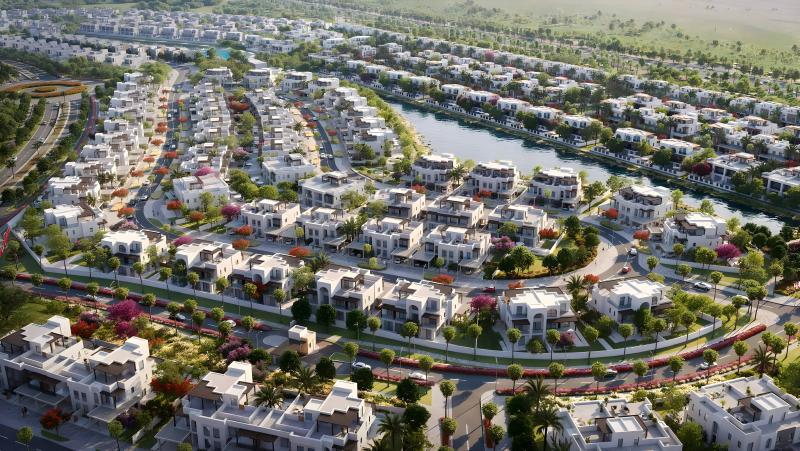 Hayat Phase 5 townhouse exterior with landscaped street frontage, Dubai South