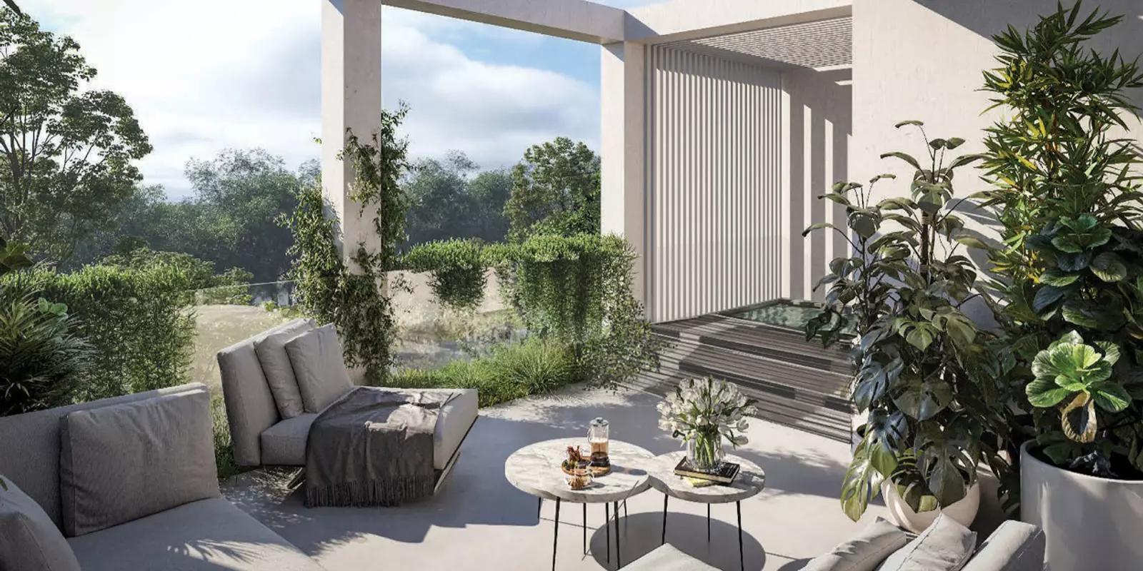 Al Barari Ixora villa garden and outdoor living space, Dubai