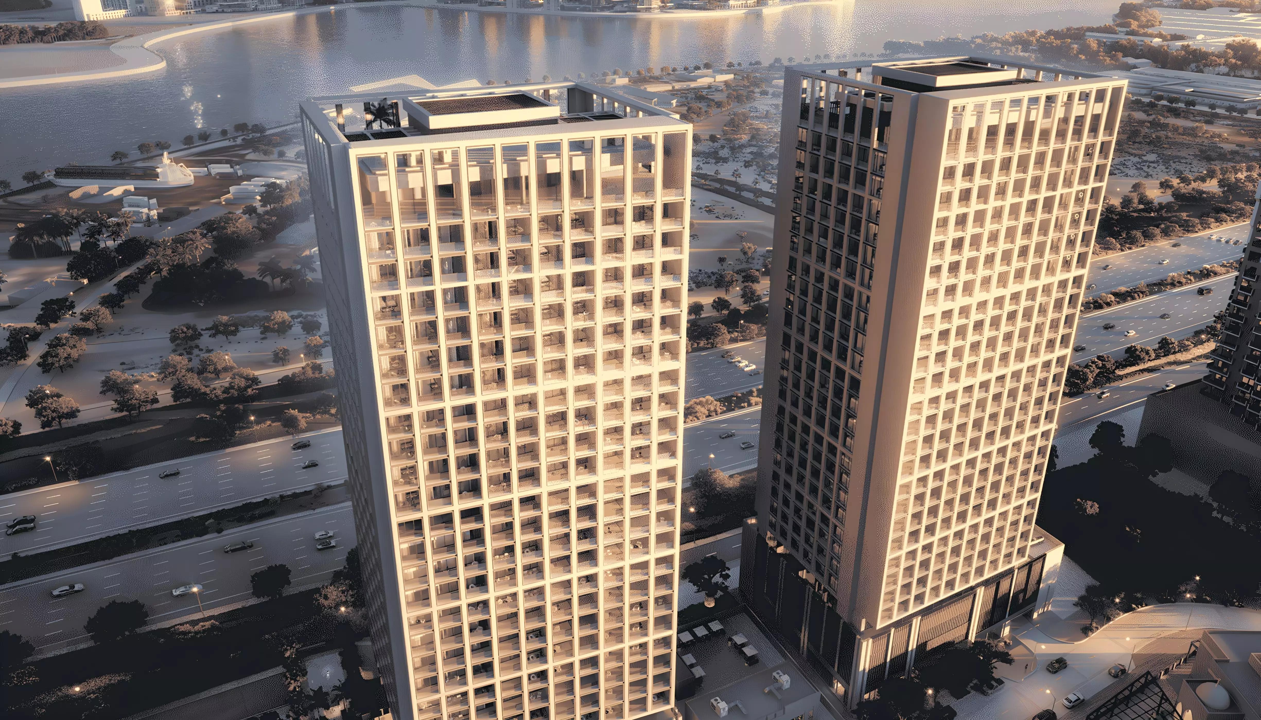Binghatti Moonlight apartment interior living space, Al Jaddaf, Dubai
