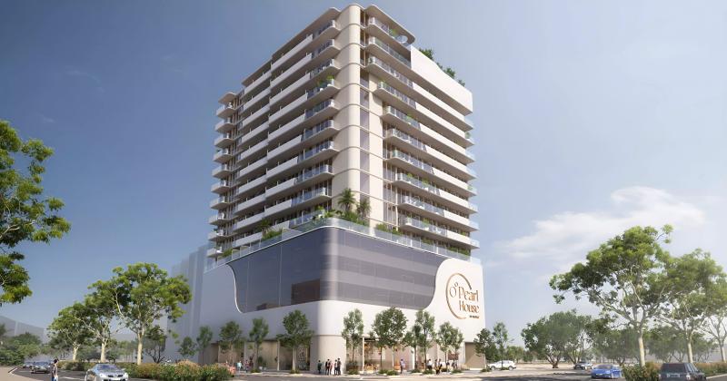 Exterior render of Pearl House Phase 4 apartment building by Imtiaz Developments in Jumeirah Village Circle, Dubai