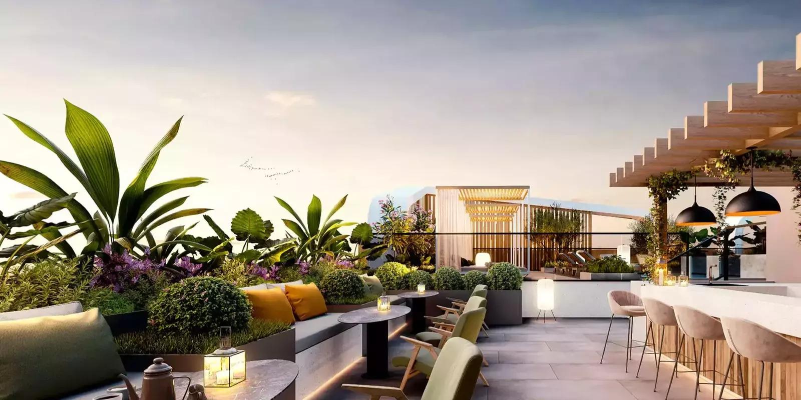Weybridge Gardens building entrance and covered parking area, Dubai Land, Dubai