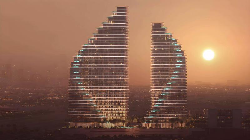 Exterior facade of Binghatti Flare 02 tower in Jumeirah Village Triangle, Dubai