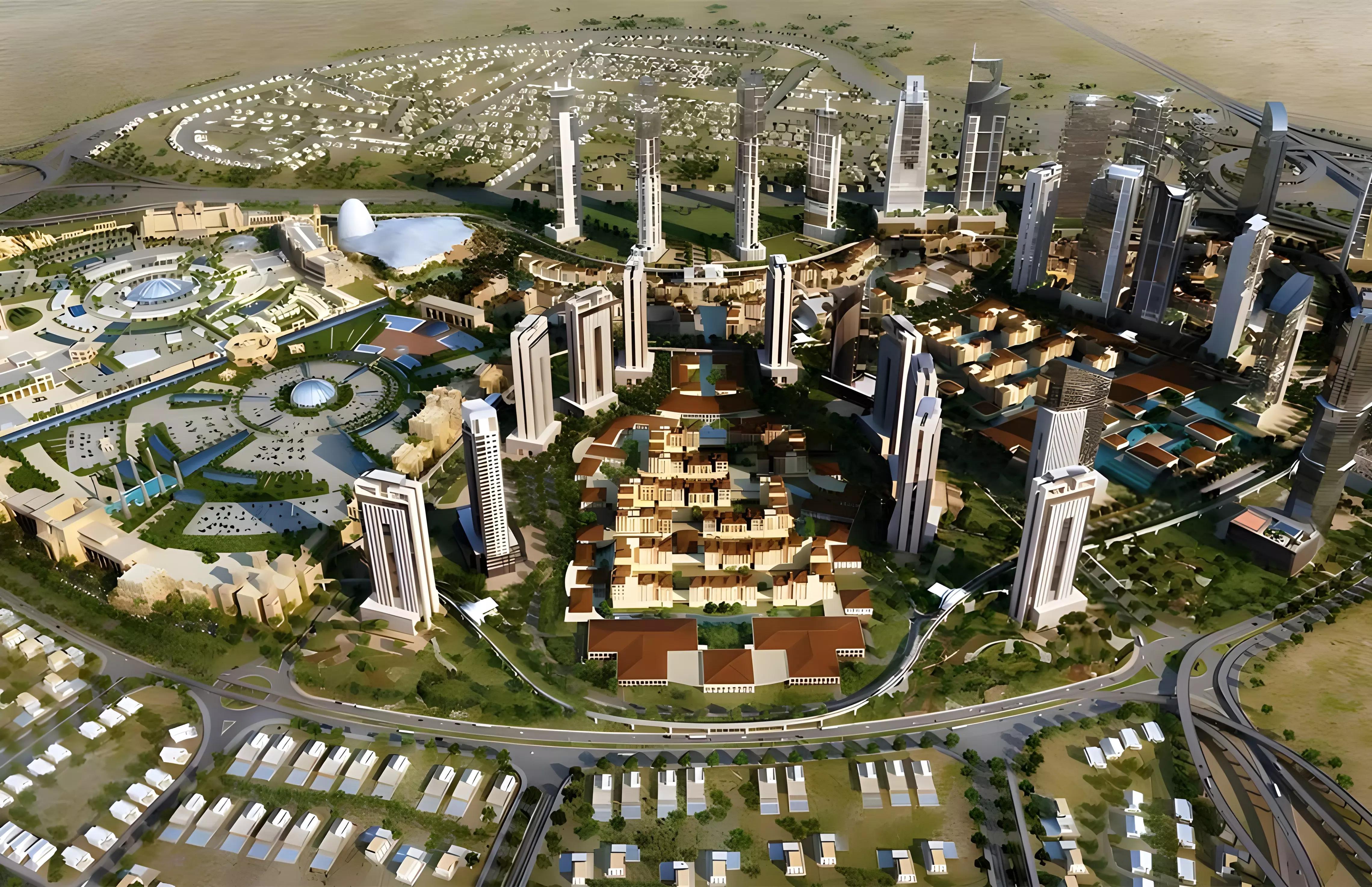Aum 99 Residences exterior tower view, Dubai Land Residence Complex, Dubai