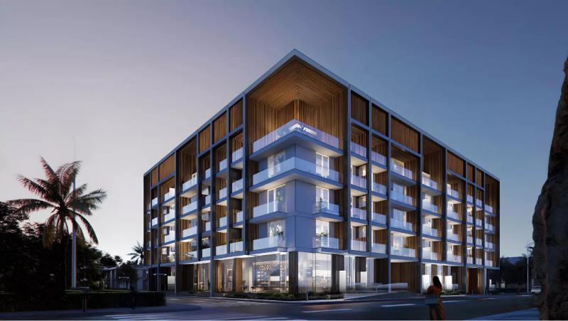 Exterior facade of Binghatti Dusk tower in Jumeirah Village Circle, Dubai