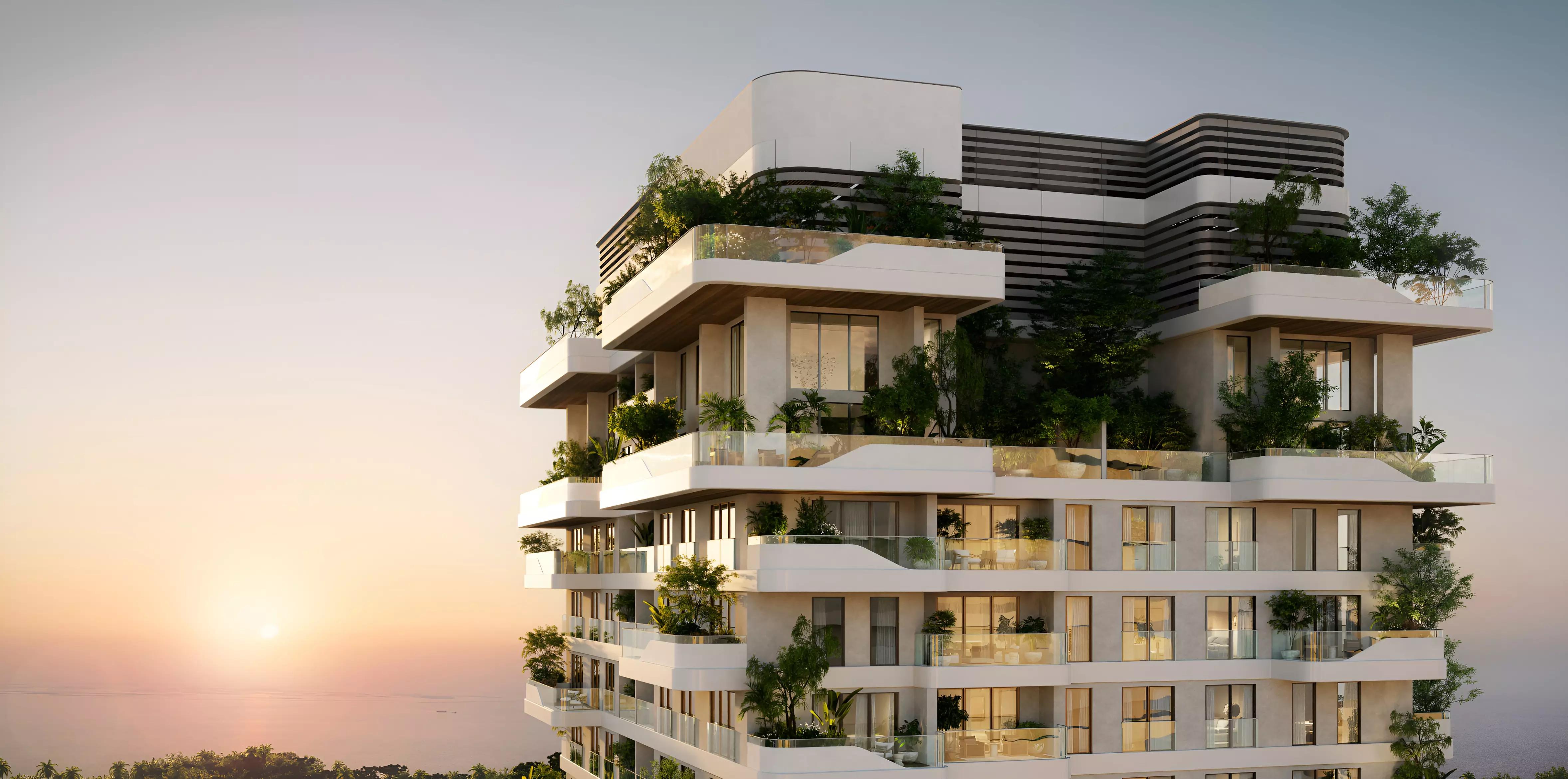 Talea by Beyond building elevation against waterfront skyline