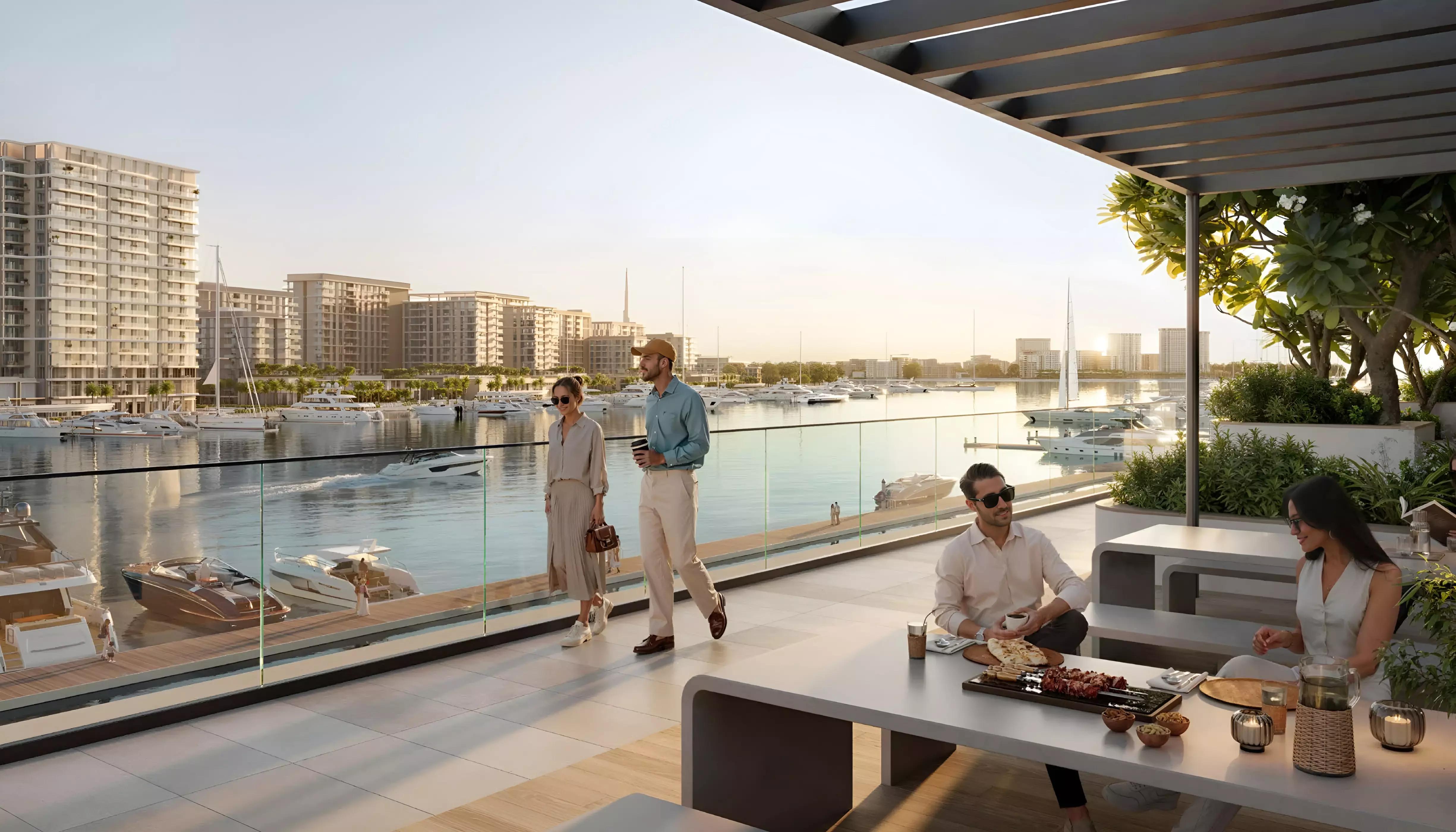 Aurea residential facade with waterfront masterplan setting, Mina Rashid