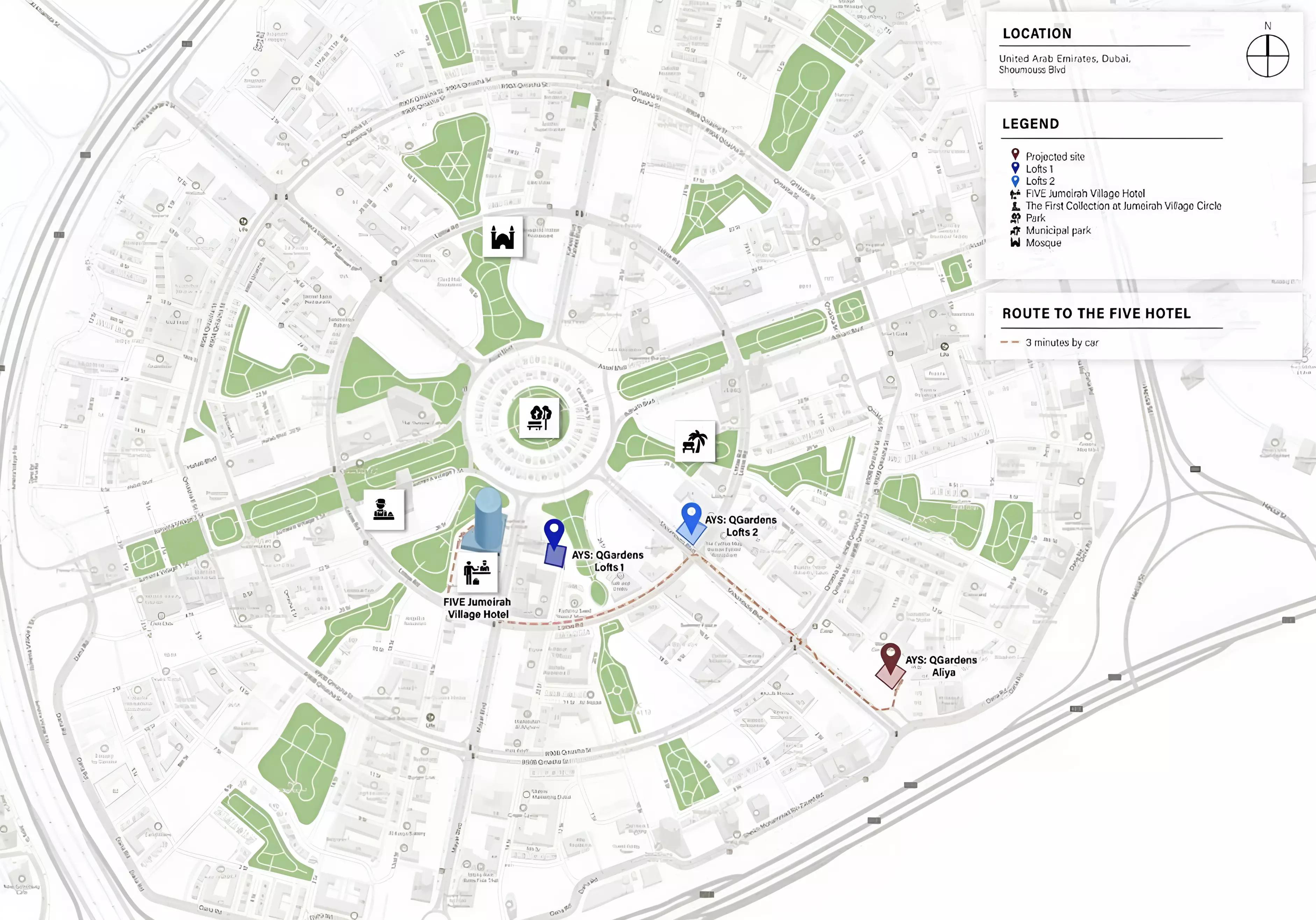 Master plan layout of Q Gardens Aliya development in District 12, JVC