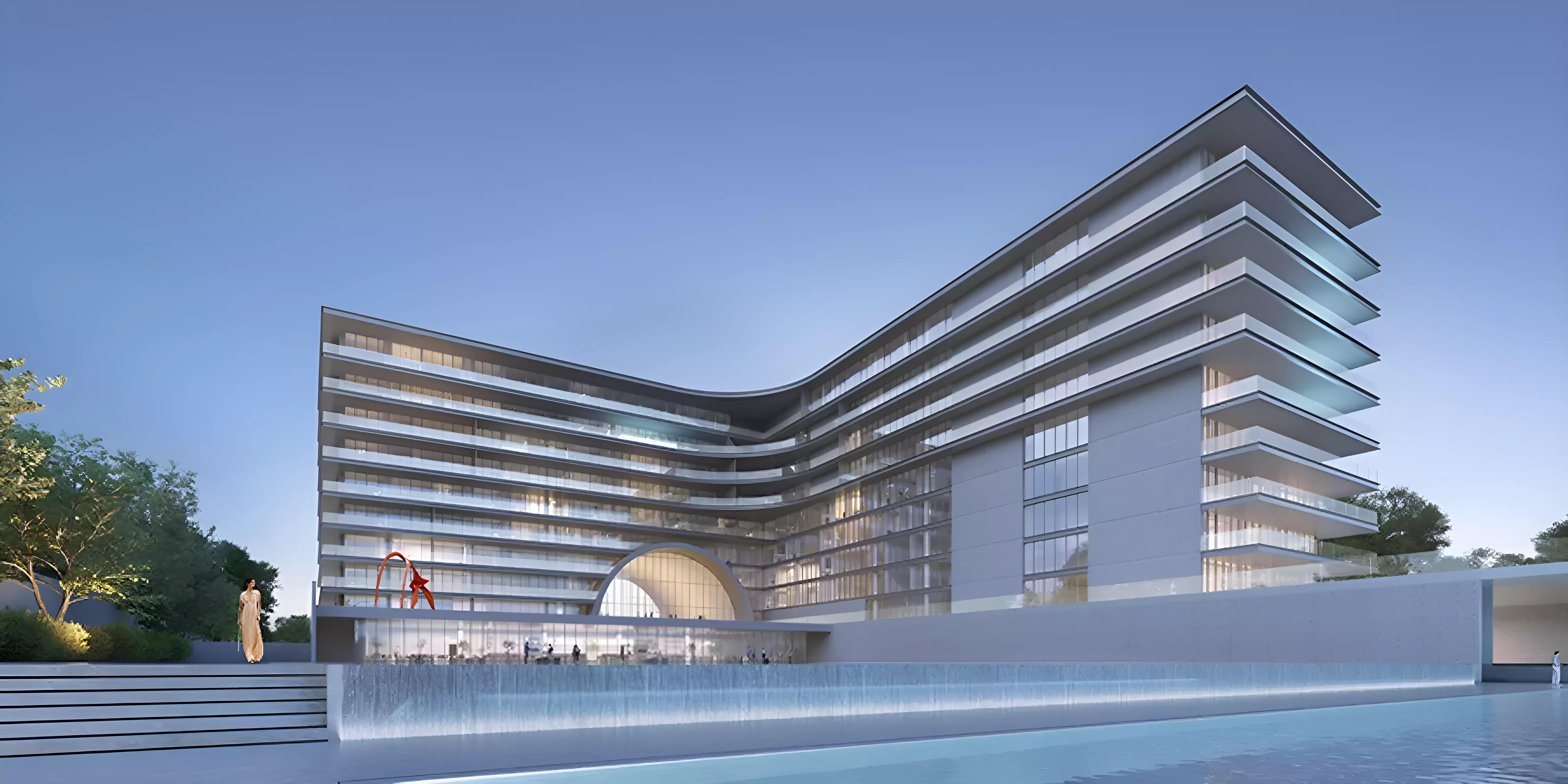 Armani Beach Residences exterior tower view on Palm Jumeirah's Crescent, Dubai