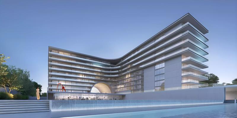 Armani Beach Residences exterior tower view on Palm Jumeirah's Crescent, Dubai
