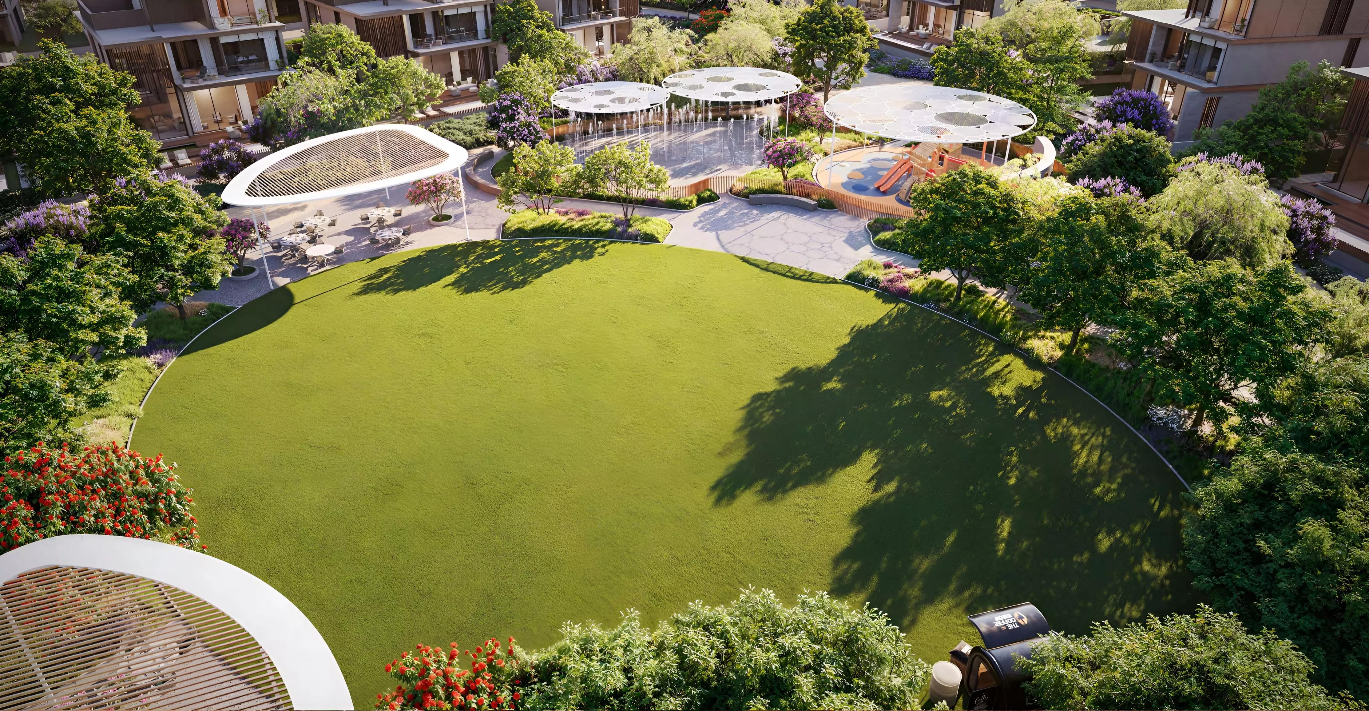 Landscaped garden area within Nad Al Sheba Gardens Phase 11 community, Dubai