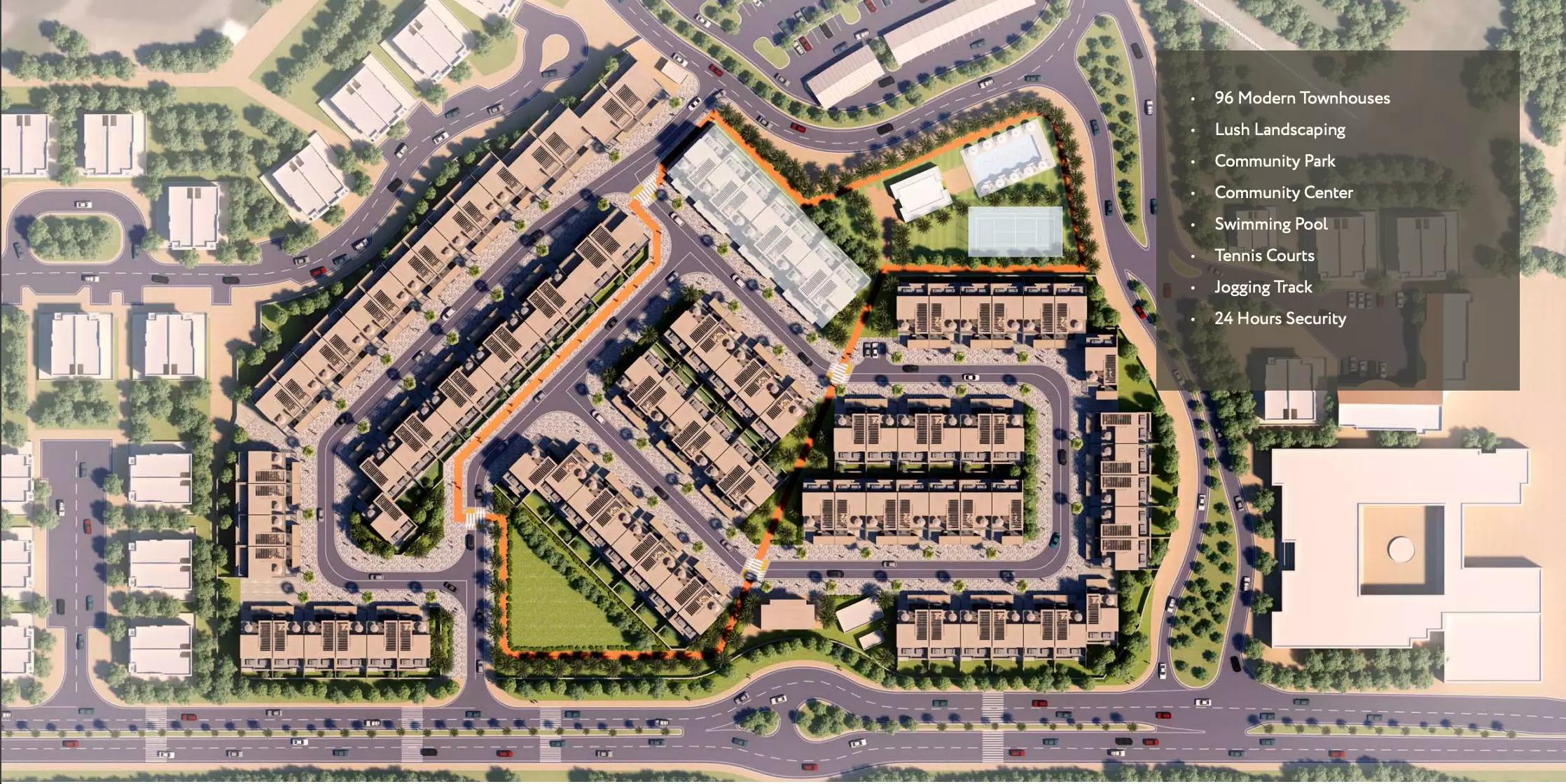Sevilla Village master plan layout, Victory Heights, Dubai Sports City
