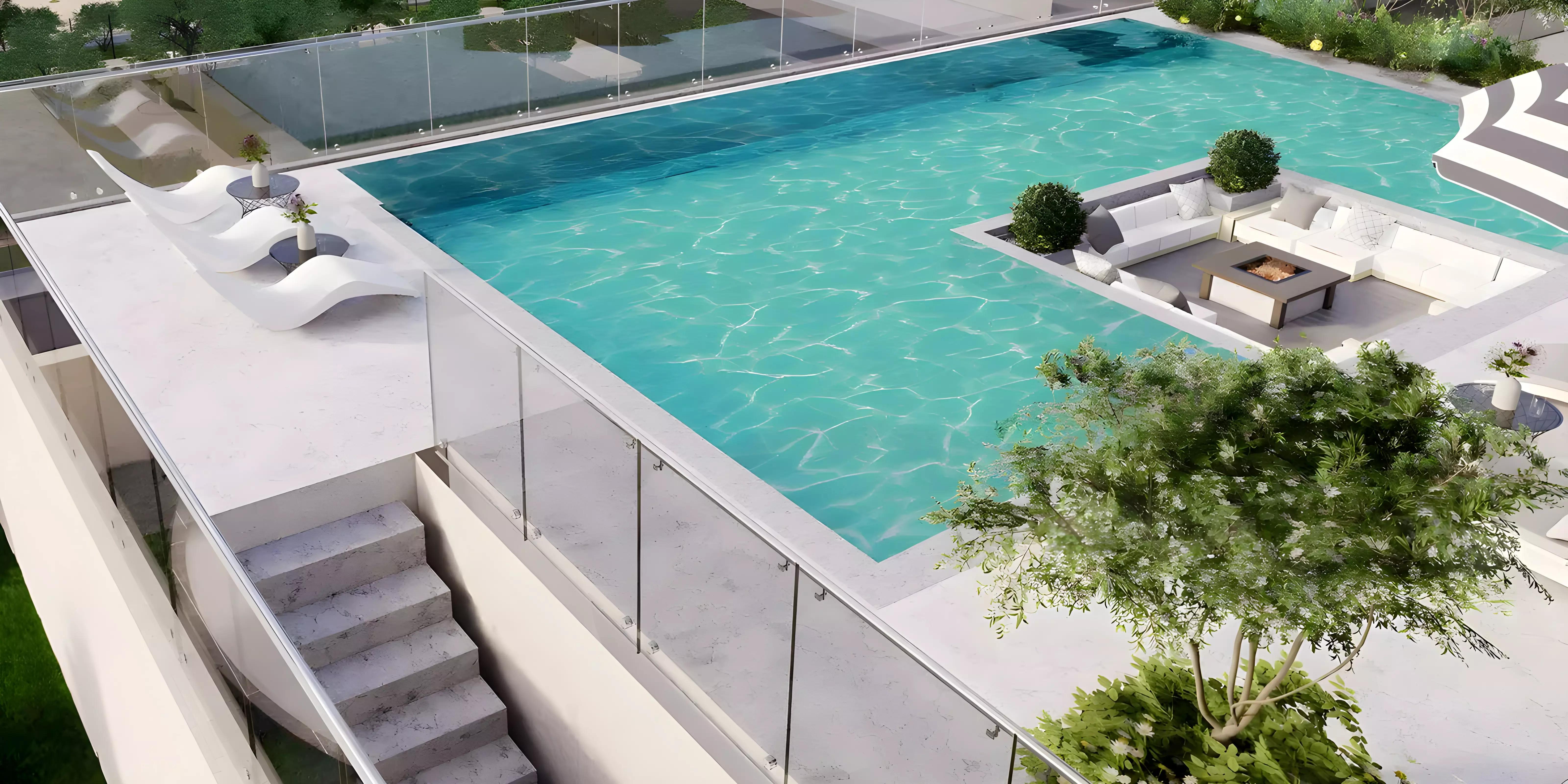 Shared swimming pool deck at The East Crest by Meteora, JVC, Dubai
