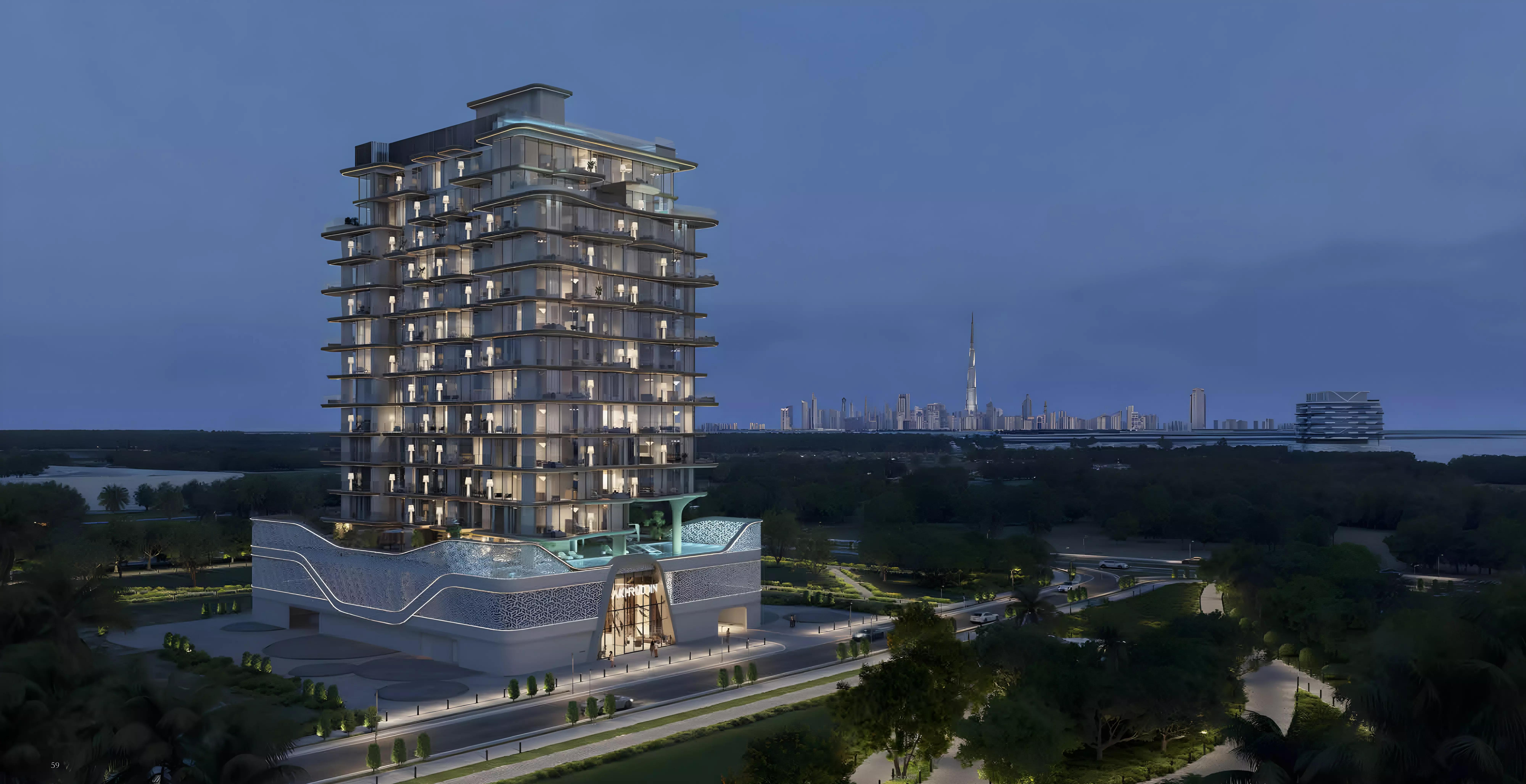 Treppan Living Prive residential tower street view, Dubai Islands