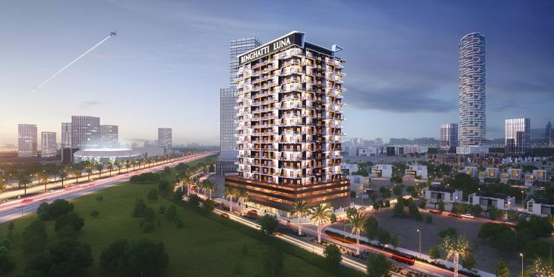 Binghatti Luna apartment building exterior facade, JVC, Dubai