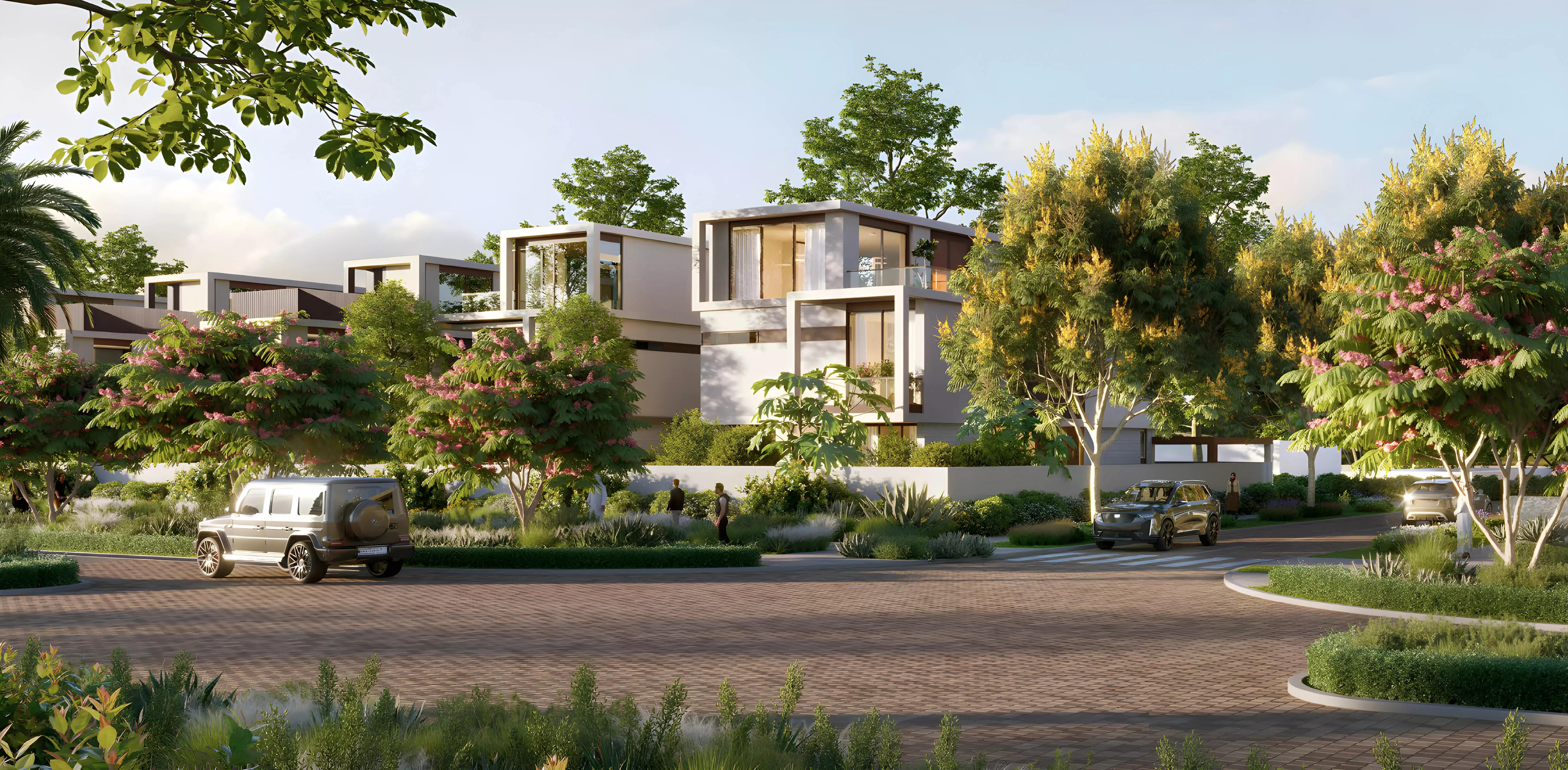 The Acres Estates Phase 3 villa rear garden and outdoor seating area, Dubai Land
