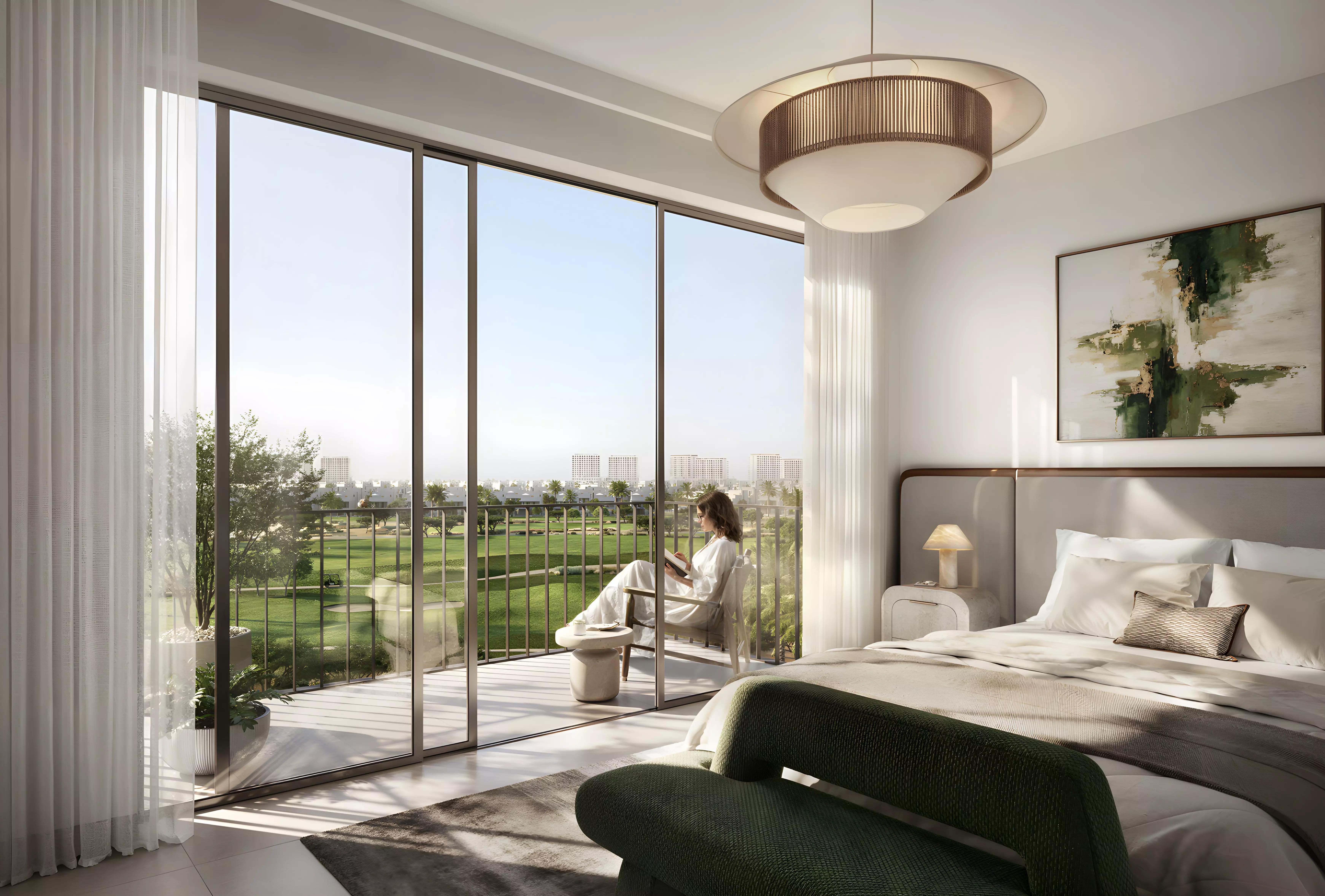Golf Vale apartment terraces facing the 18-hole championship course, Emaar South